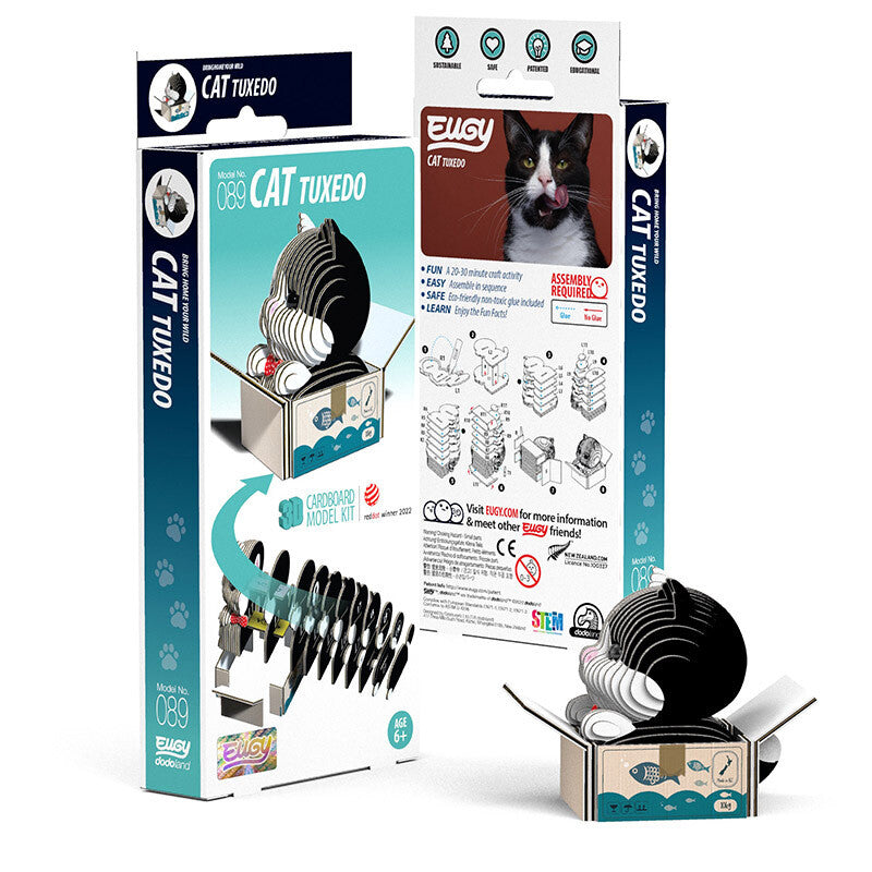 Eugy 3D Cardboard Model Kit - Build Your Own Tuxedo Cat | DIY Animal Puzzle for Kids & Adults | Perfect for Home Decor, STEM Learning & Creative Gifts