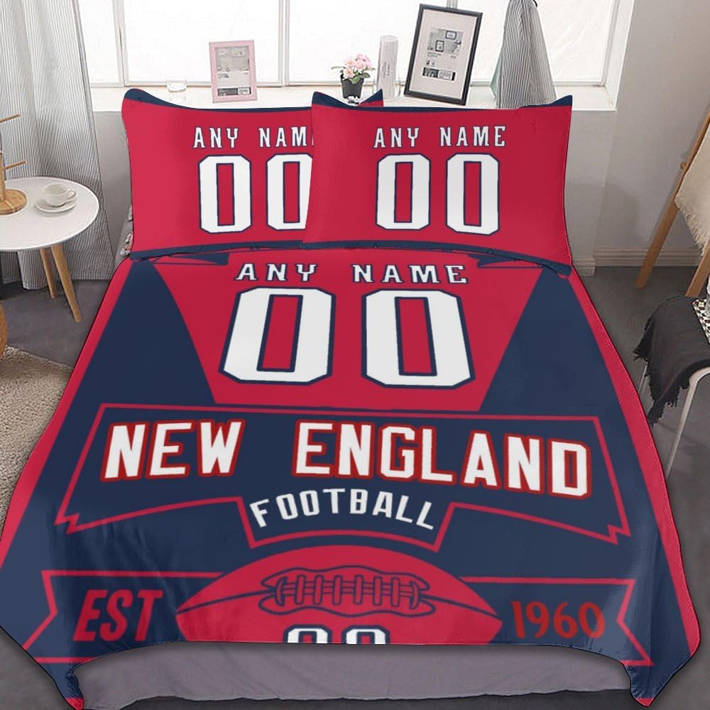 Custom Football Comforter Set - 3 Piece Bedding (Comforter + 2 Pillowcases) for Sports Fans | Personalized Name & Number | Soft Lightweight Quilt | Football Themed Bedroom Decor | Perfect for Game Nights & Fan Rooms