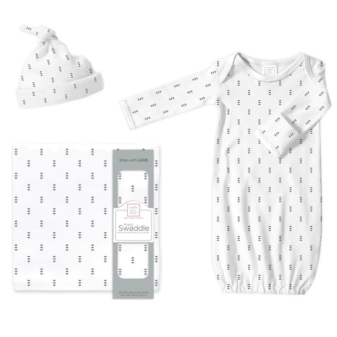 Soft Muslin Swaddle & Newborn Pajama Gift Set for Baby Boys - Tiny Arrows (BGB 0040) | Perfect for Nursery, Baby Shower & Newborn Photography