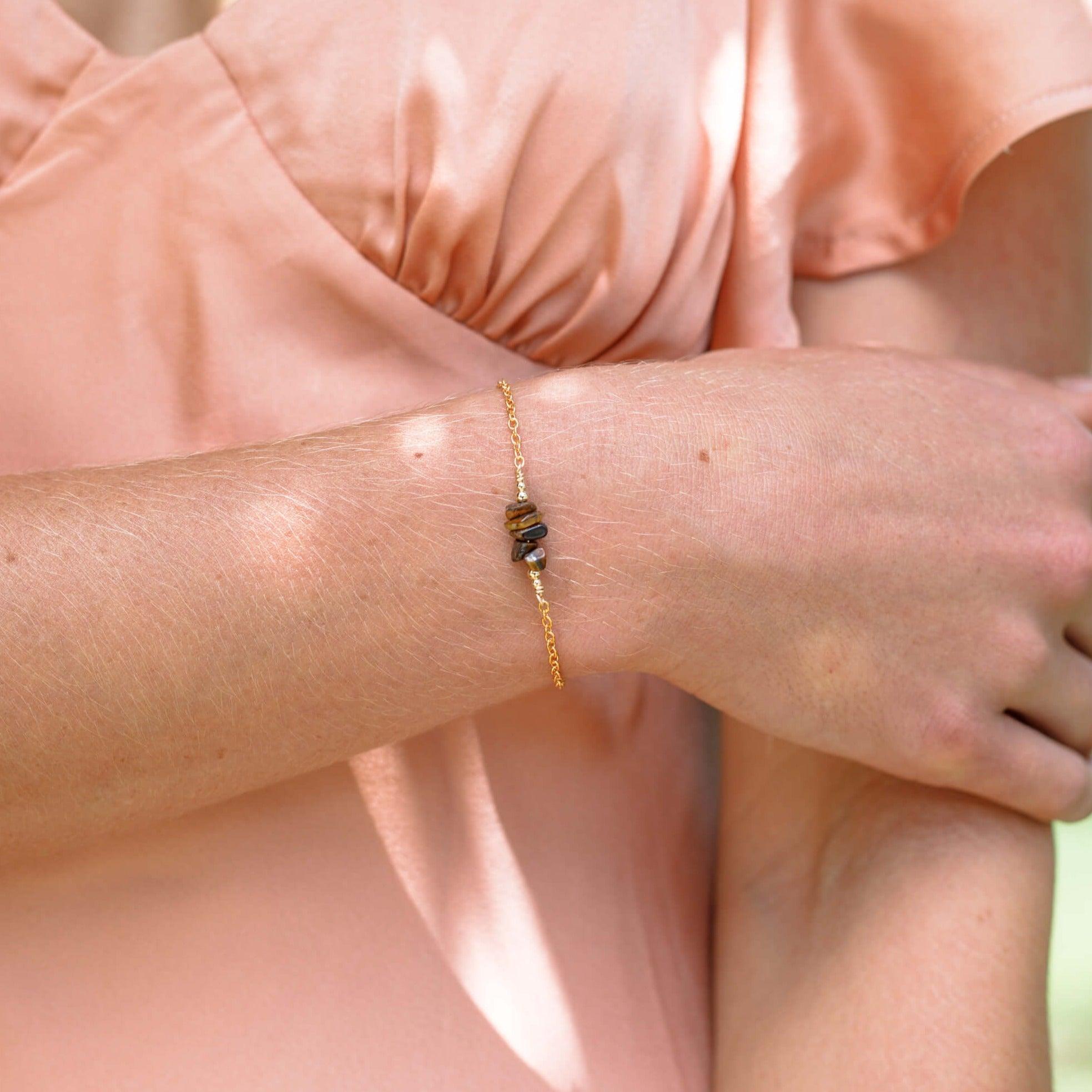 Tiger's Eye Chip Bead Bar Bracelet for Women - Natural Stone Healing Crystal Jewelry for Stress Relief & Positive Energy - Perfect for Yoga, Meditation & Everyday Wear