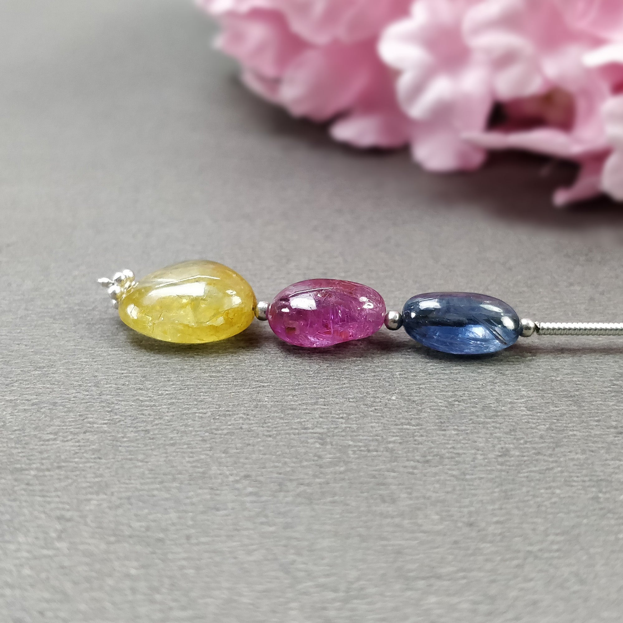 Natural Untreated Burmese Pink Blue & Yellow Sapphire Gemstone Loose Beads - 14.00cts Oval Plain Nuggets (10x7mm & 12x11mm) for Jewelry Making, DIY Crafts & Beading Projects