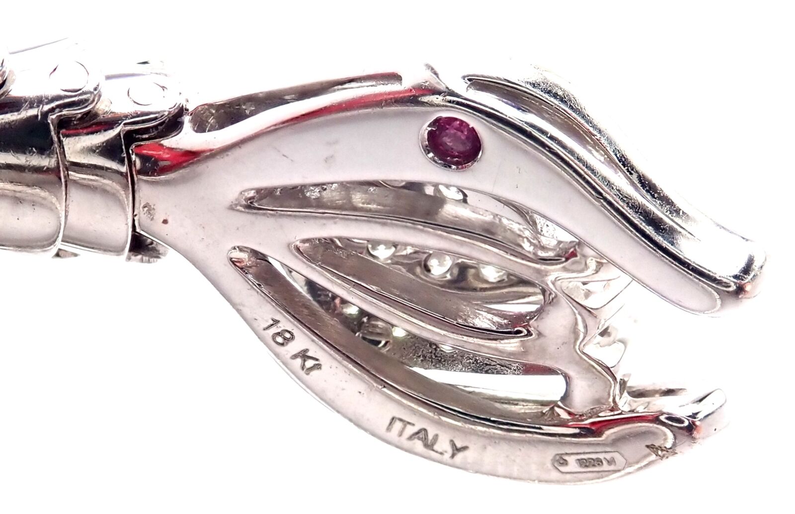 Authentic Roberto Coin Nemo 18k White Gold Diamond & Ruby Enamel Cuff Bracelet | Luxury Jewelry for Women | Perfect for Weddings, Parties & Special Occasions