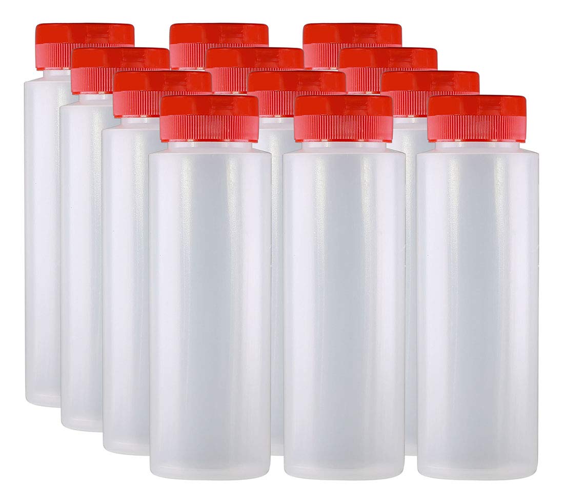 Pinnacle Mercantile 8 oz Empty Plastic Condiment Bottles with Red Flip Top Caps - Set of 12 | Easy Squeeze Design for Ketchup, Mustard, Syrup & Salad Dressing | Perfect for Restaurants, Catering & Home Kitchen Use