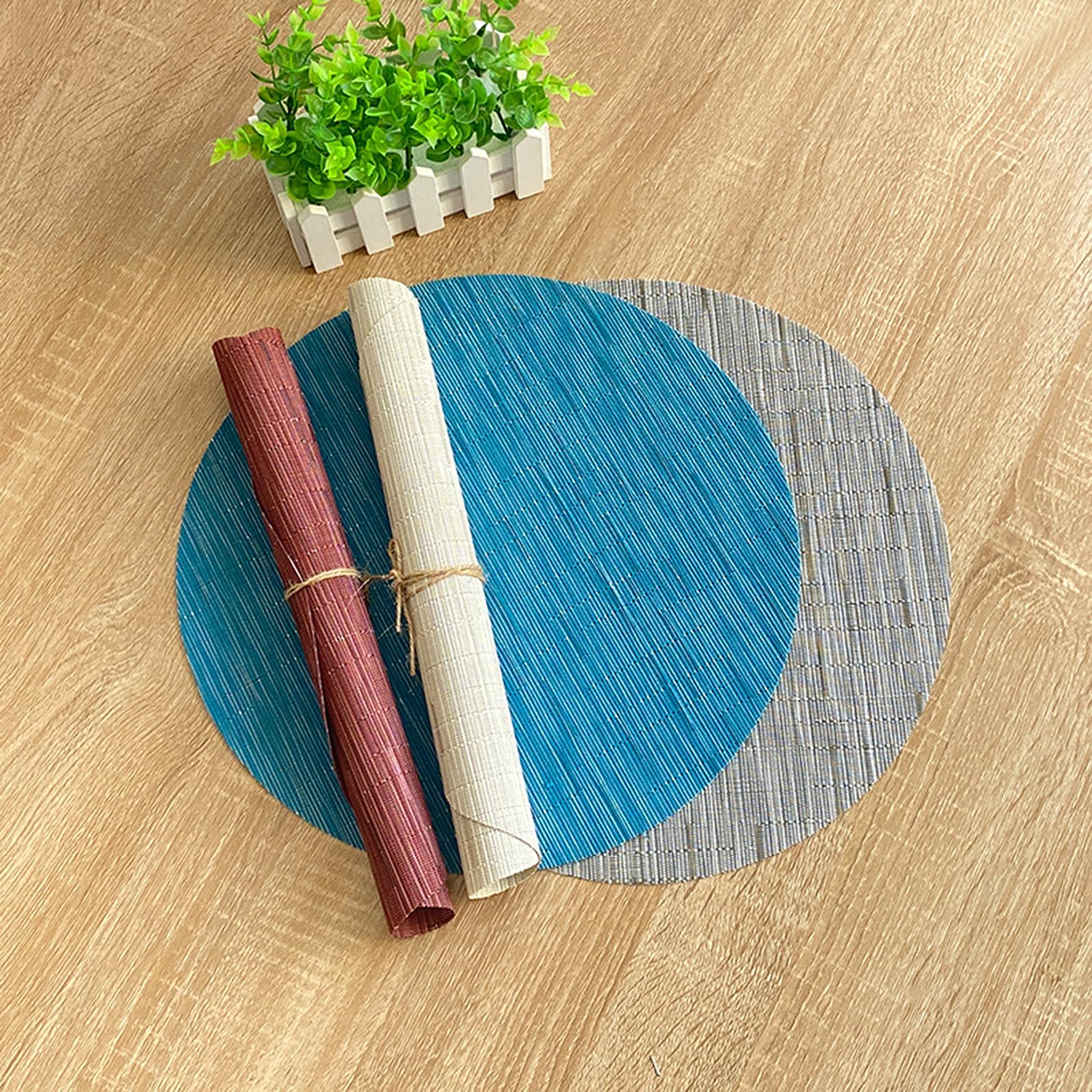 Round Woven Placemats Set of 6 - 13.8 Inch Washable Non-Slip Table Mats for Dining, Christmas Decor, Wedding & Party - Off White Home Decor Accessories