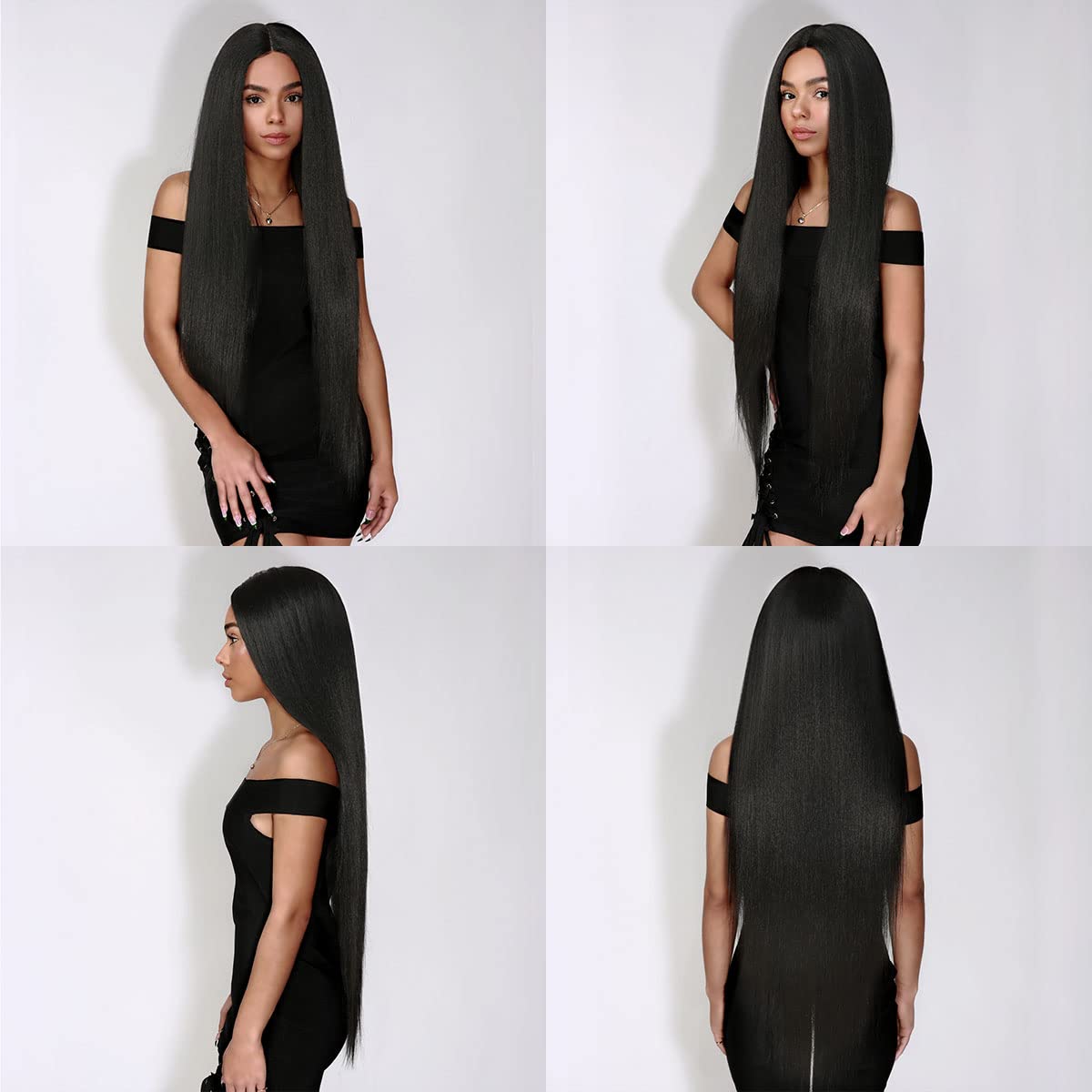 36 Inch Lace Front Wig - Bone Straight Super Long Synthetic Hair with Realistic Hairline - Heat Resistant Middle Part Wig for Black Women - Jet Black DPL002 | Perfect for Cosplay, Daily Wear & Special Occasions