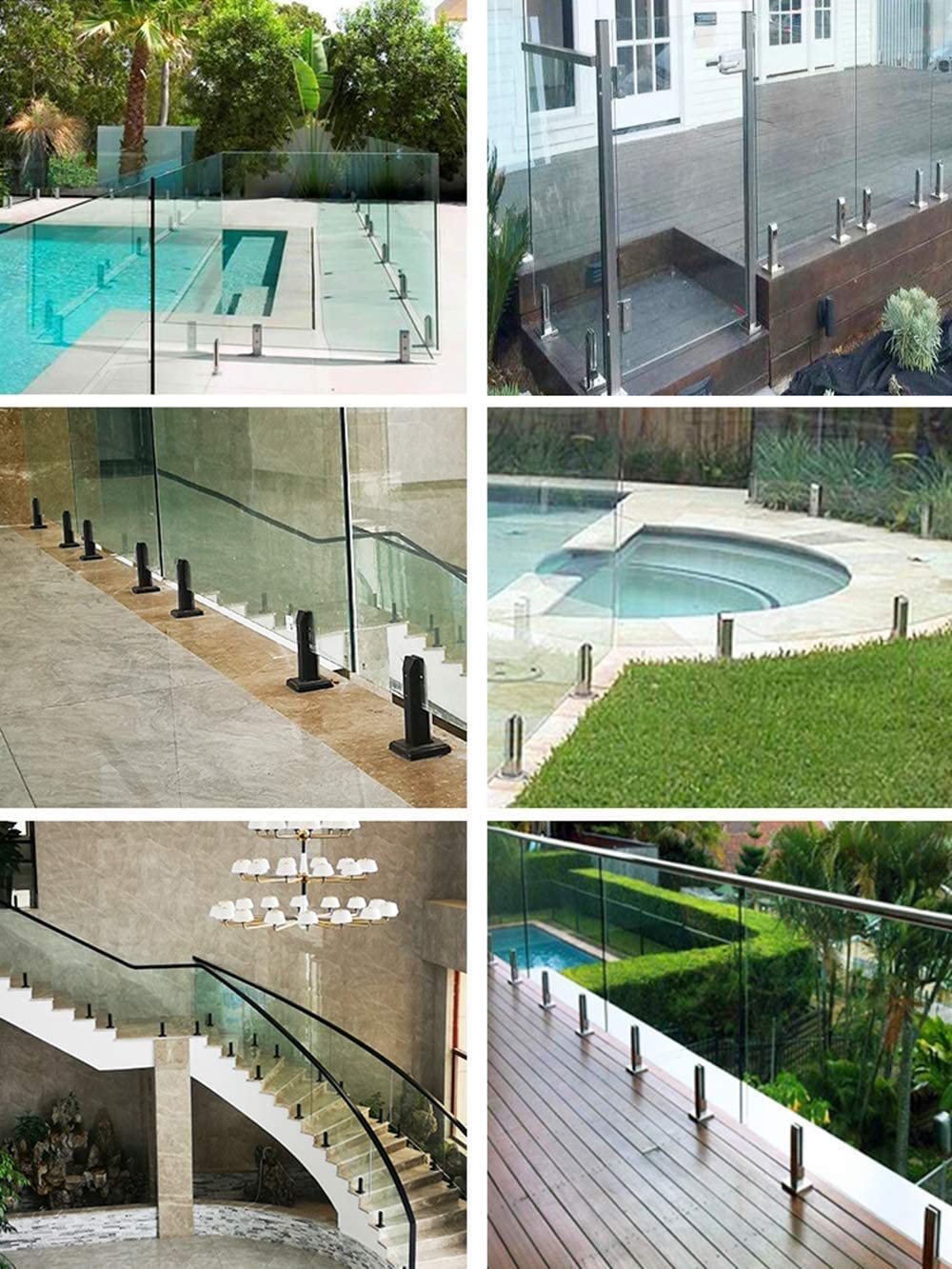 Stainless Steel Square Glass Spigot Clamp - 20cm Tall Balustrade Railing Clamp for 10-12mm Glass - Pool, Garden, Stairs, Balcony & Glass Fence Installation (8PCS, White) - Perfect for Home & Commercial Glass Railing Projects