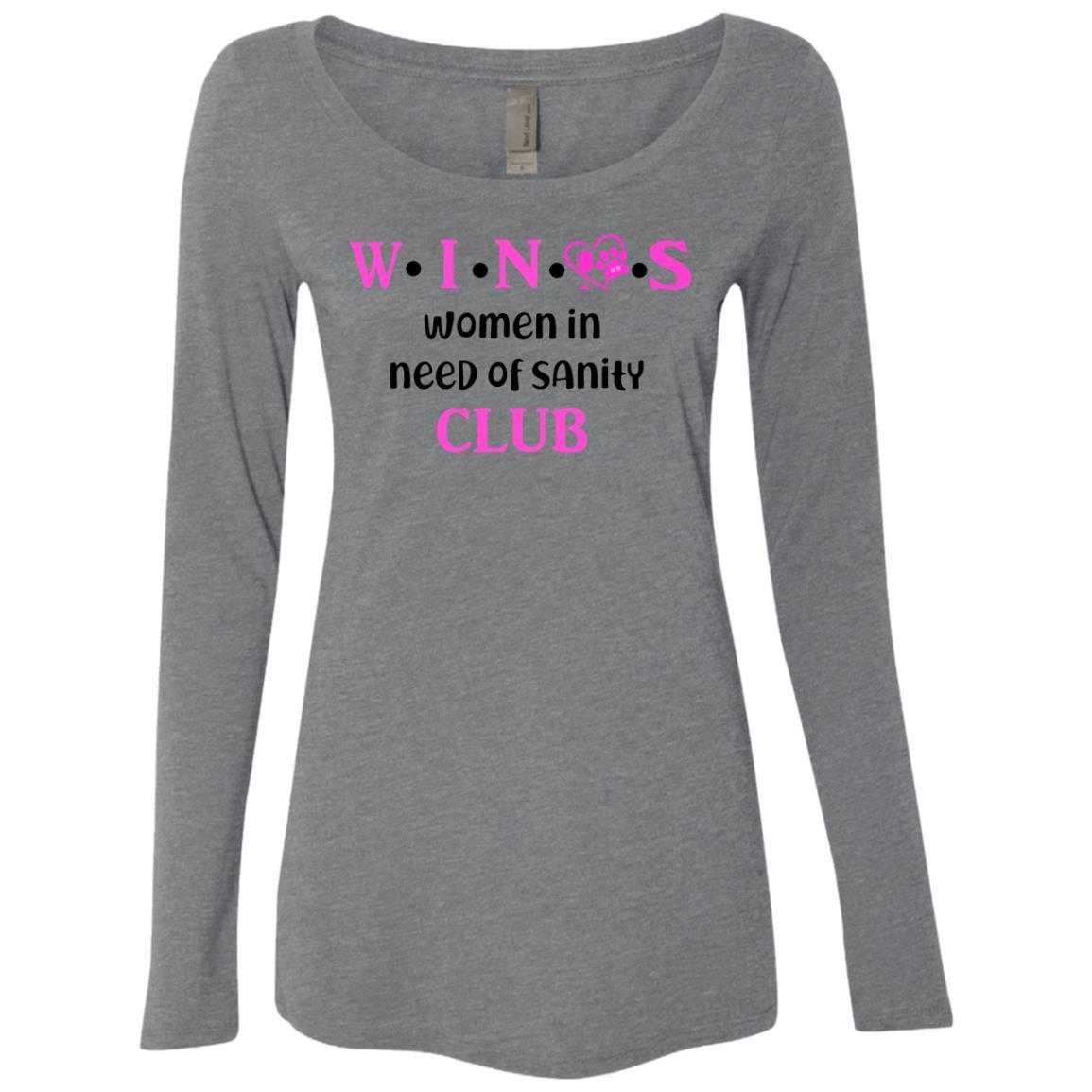WineyBitches.Co WINOS Club Women's Tri-Blend Long Sleeve Scoop Neck T-Shirt - Soft & Comfortable for Wine Tasting, Girls Night Out & Casual Wear