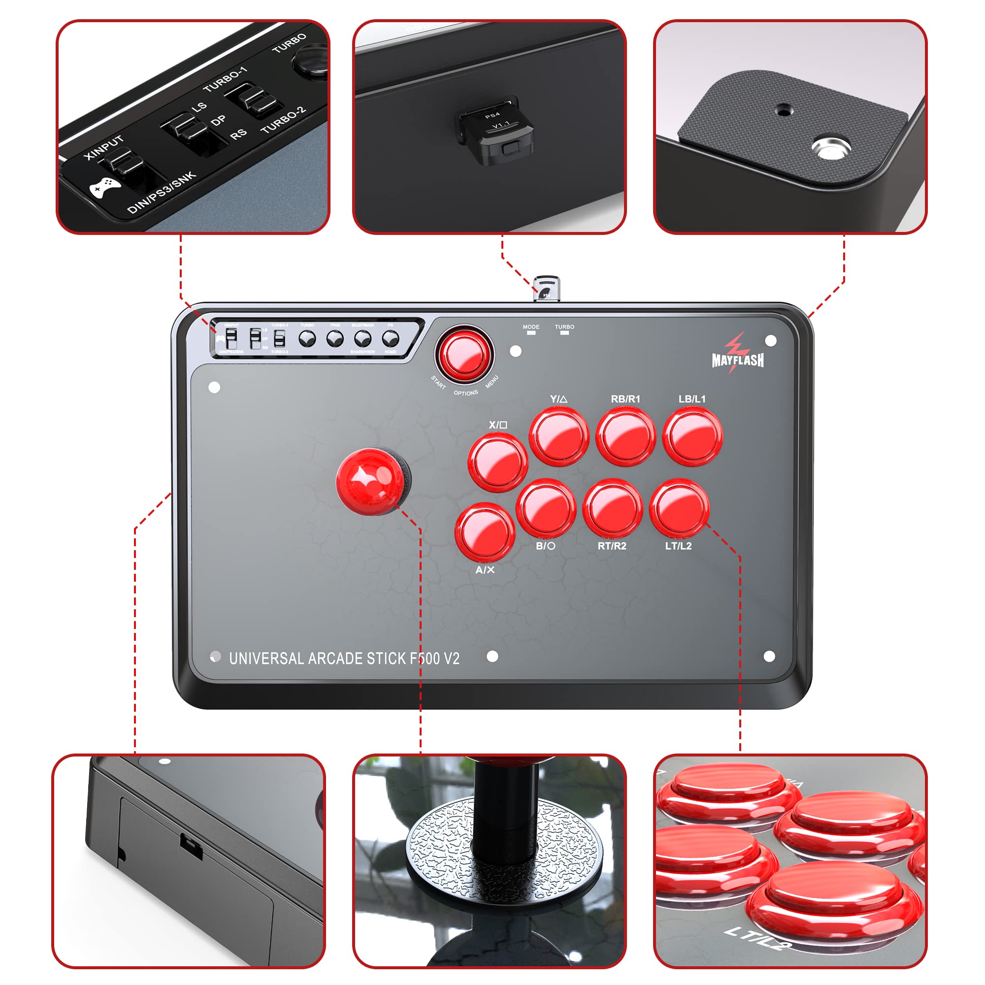 Premium MAYFLASH F500 Arcade Fight Stick Joystick with MAGICBOOTS Bundle - Compatible with PS5, PS4, PS3, Xbox Series X/S, Xbox One, 360, PC & Nintendo Switch - Perfect for Fighting Games & eSports Tournaments
