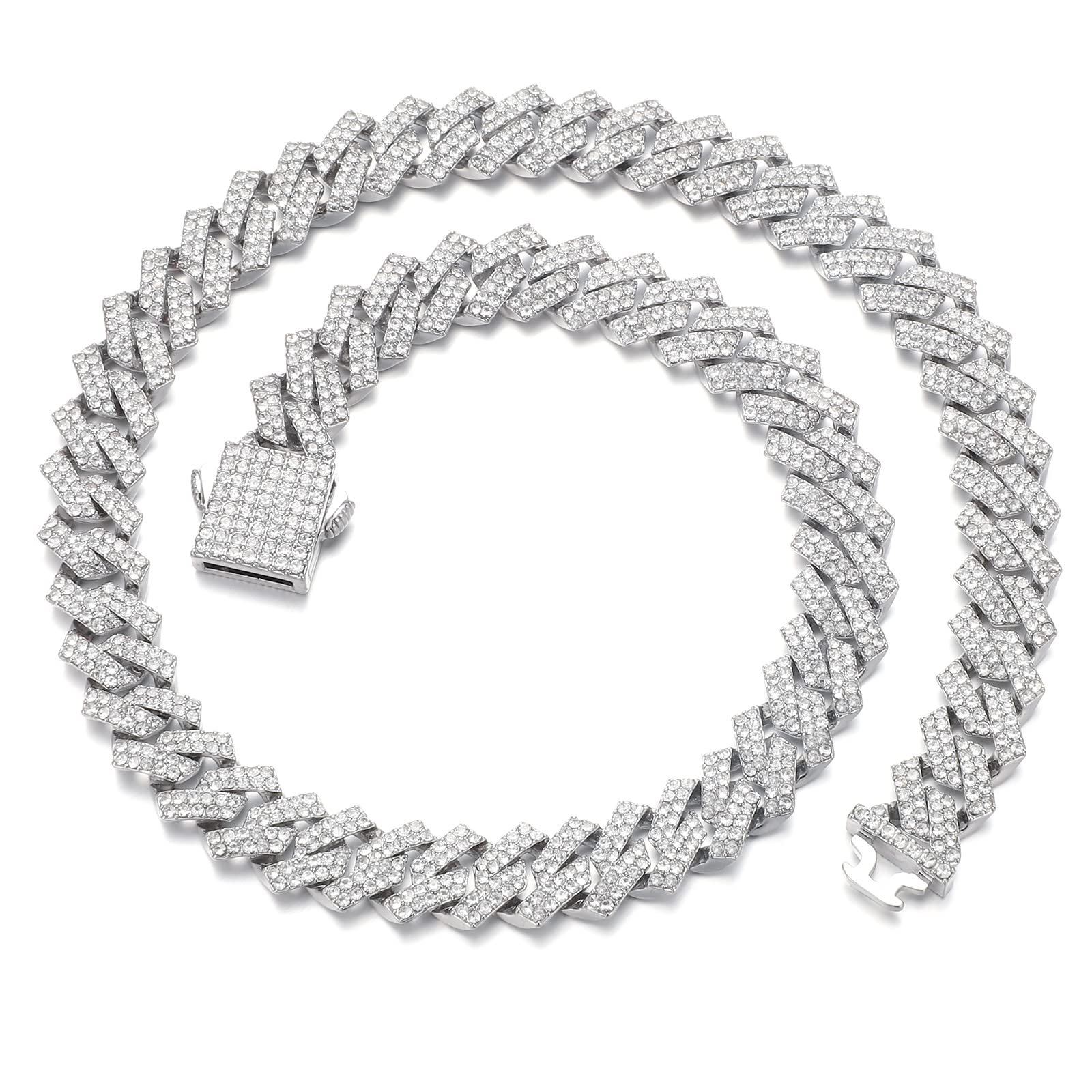 Saintda Cuban Link Chain for Men & Women - Iced Out Silver, Gold & Rose Gold Miami Cuban Necklace - Bling Diamond Hip Hop Jewelry with Gift Box - Perfect for Parties, Gifts & Streetwear Fashion