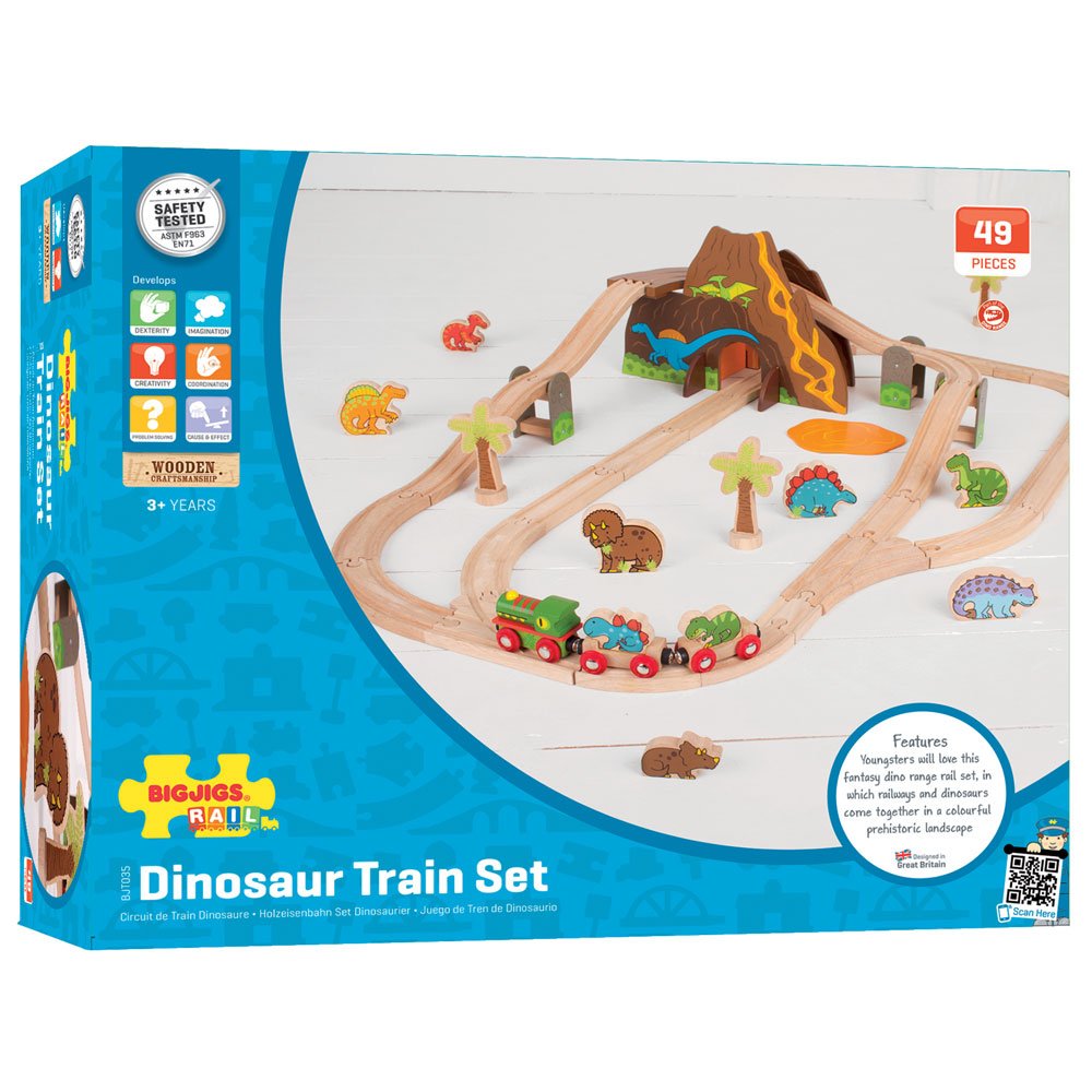 Bigjigs Rail 49-Piece Dinosaur Wooden Train Set for Kids - STEM Educational Wooden Toy Train with Dinosaur Figures & Tracks - Perfect for Imaginative Play, Birthday Gifts & Preschool Learning Activities