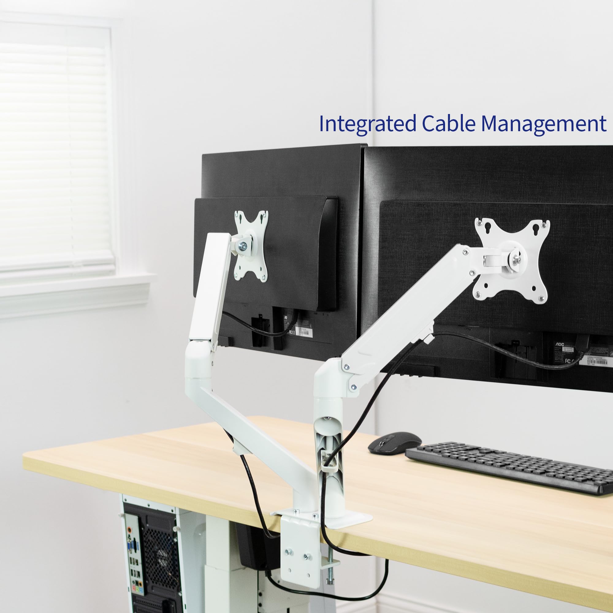 VIVO Dual Monitor Mount Stand for 17-27 Inch Screens - Adjustable Aluminum Articulating Arm with Tension Spring, White (STAND-V102OW) - Perfect for Home Office, Gaming Setup & Workstation Ergonomics