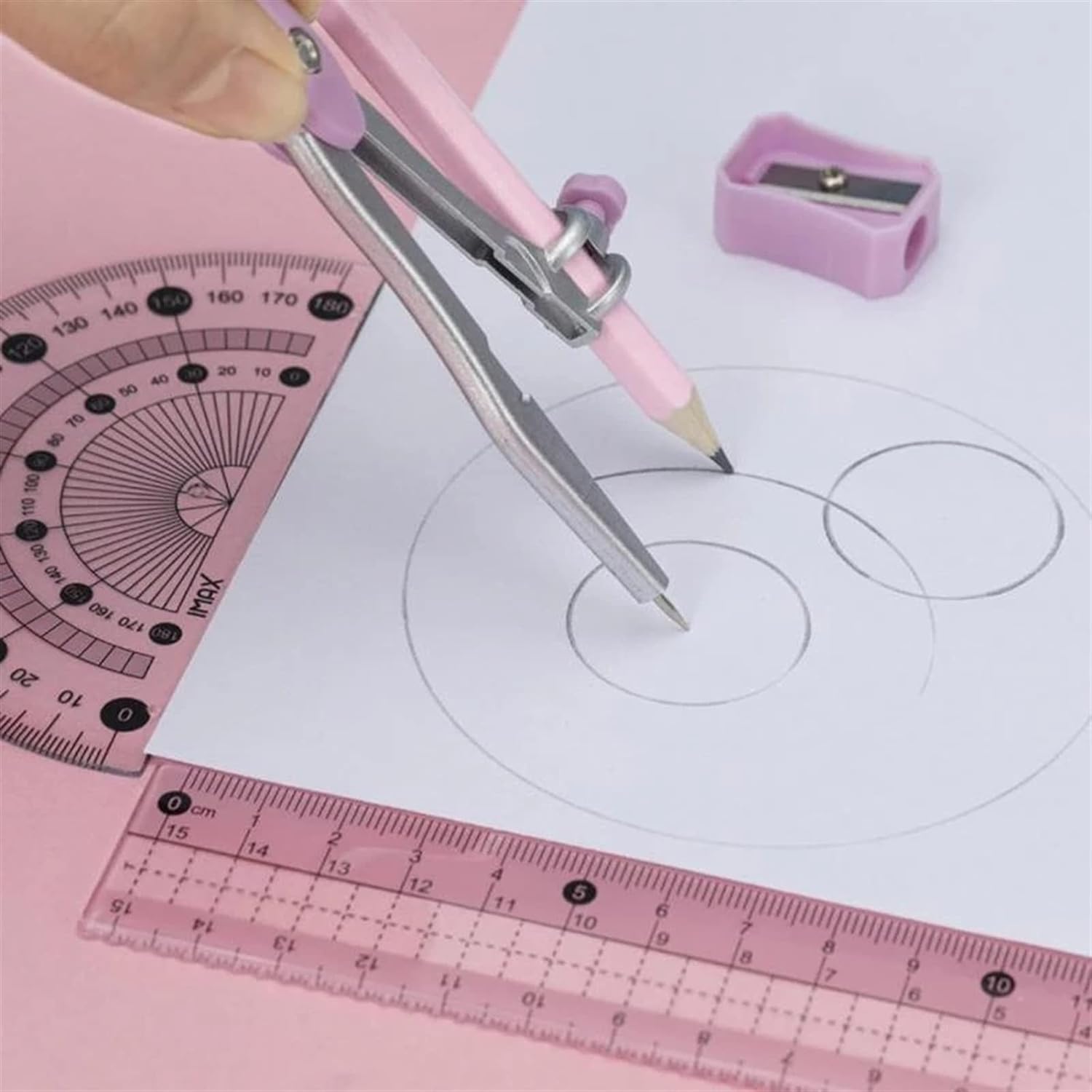 8-Piece Geometry Set with Math Compass, Ruler, Protractor, Pencil Sharpener & Eraser - Perfect for Students, Engineers & Artists for School, Drafting & Technical Drawing