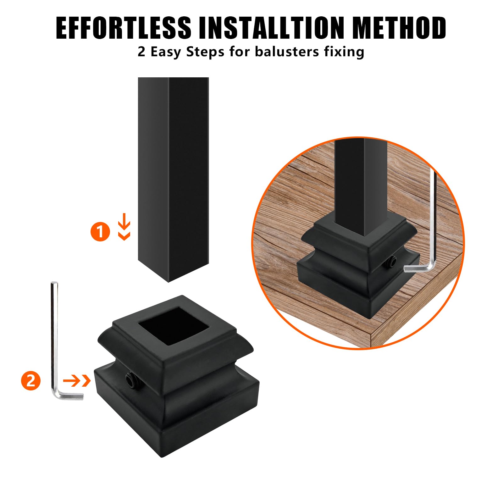 10-Pack Satin Black Wrought Iron Baluster Shoes - 1/2 Inch Square Aluminum Alloy Staircase Leveling Shims for Interior Railings | Perfect for Home Stair Renovation & DIY Handrail Installation