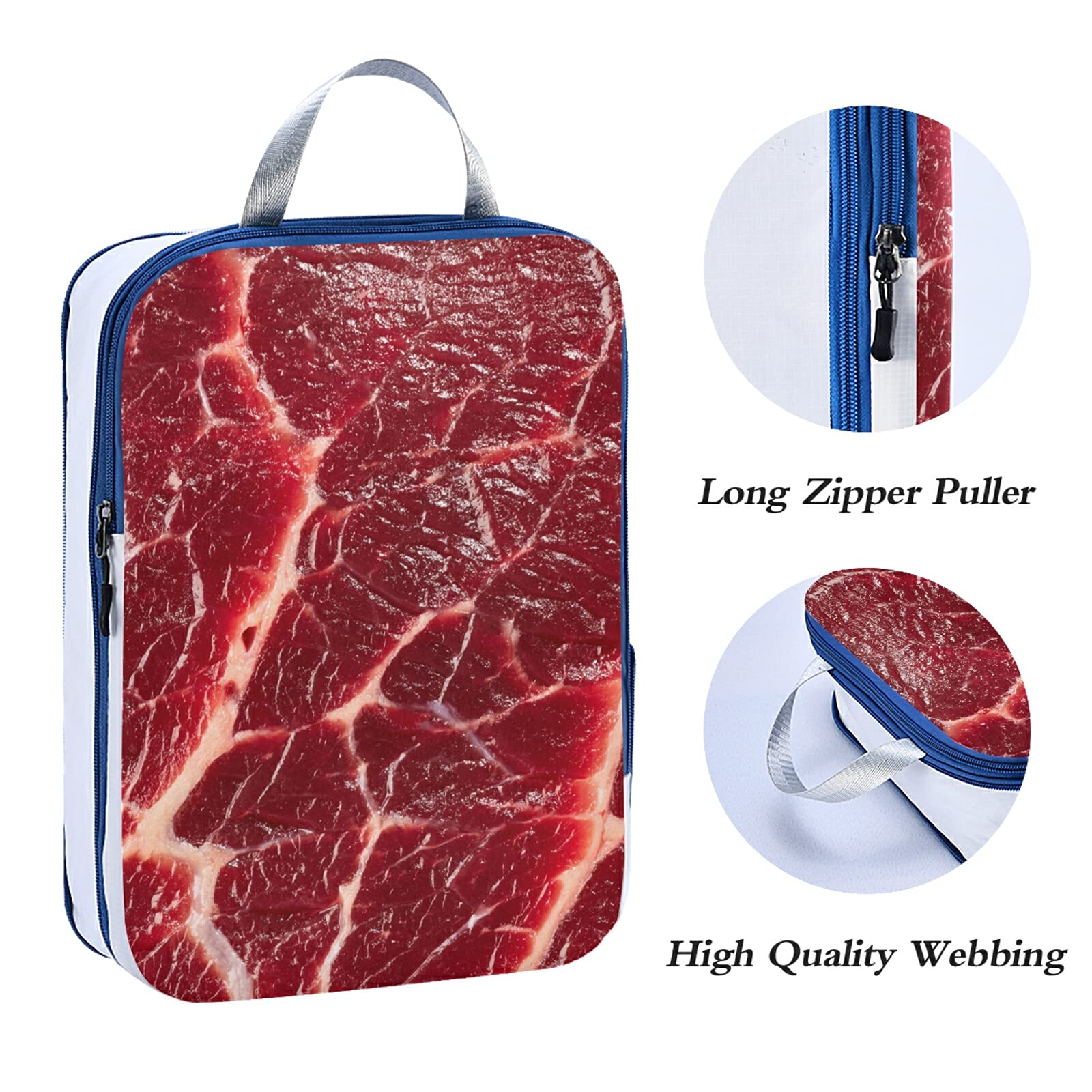 Premium 3-Piece Steak Beef Texture Packing Cubes Set - Waterproof Check Oxford Cloth Travel Organizers for Toiletries & Storage - Perfect for Camping, Business Trips & Vacation Luggage Organization