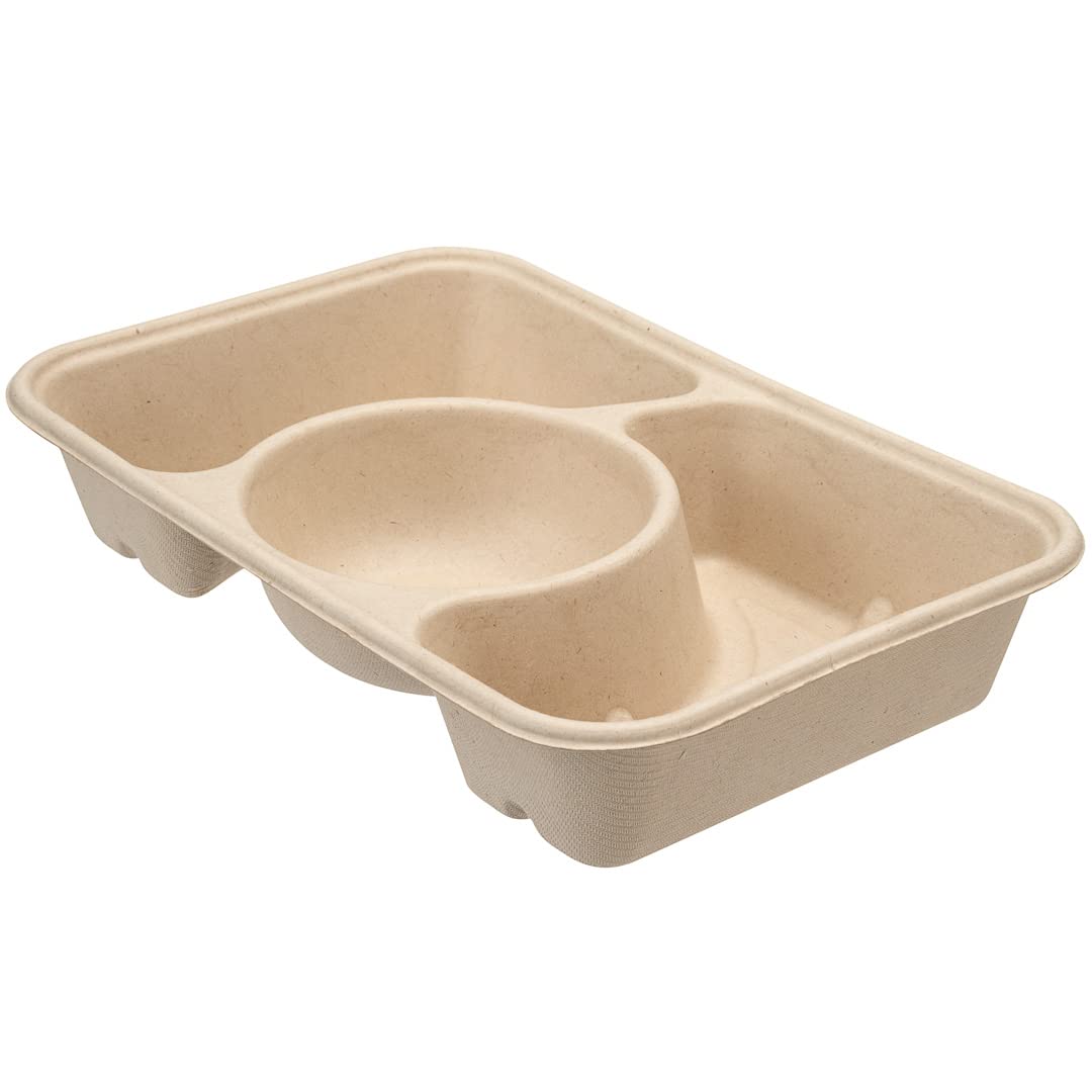 Eco-Friendly 31.3oz Sugarcane Fiber Takeout Containers - 100-Pack 3-Compartment Microwavable To-Go Boxes | Sustainable Bagasse Food Containers for Restaurants, Catering & Meal Prep (Lids Sold Separately)