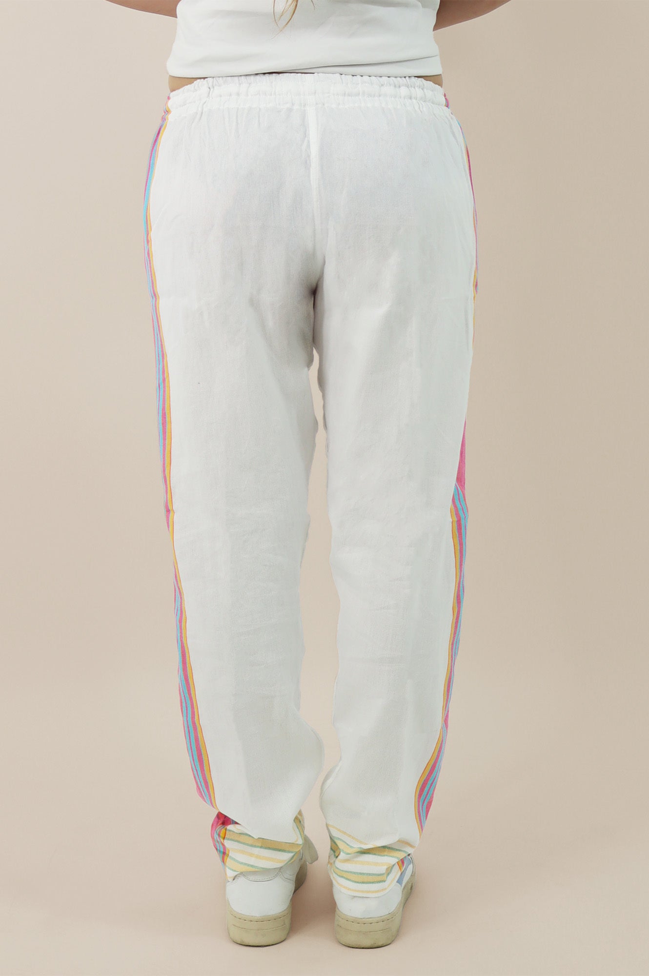 Unisex Kikoy Pants for Men & Women - Comfortable Cotton Beachwear & Lounge Pants in White & Pink - Perfect for Vacation, Yoga, and Summer Outfits