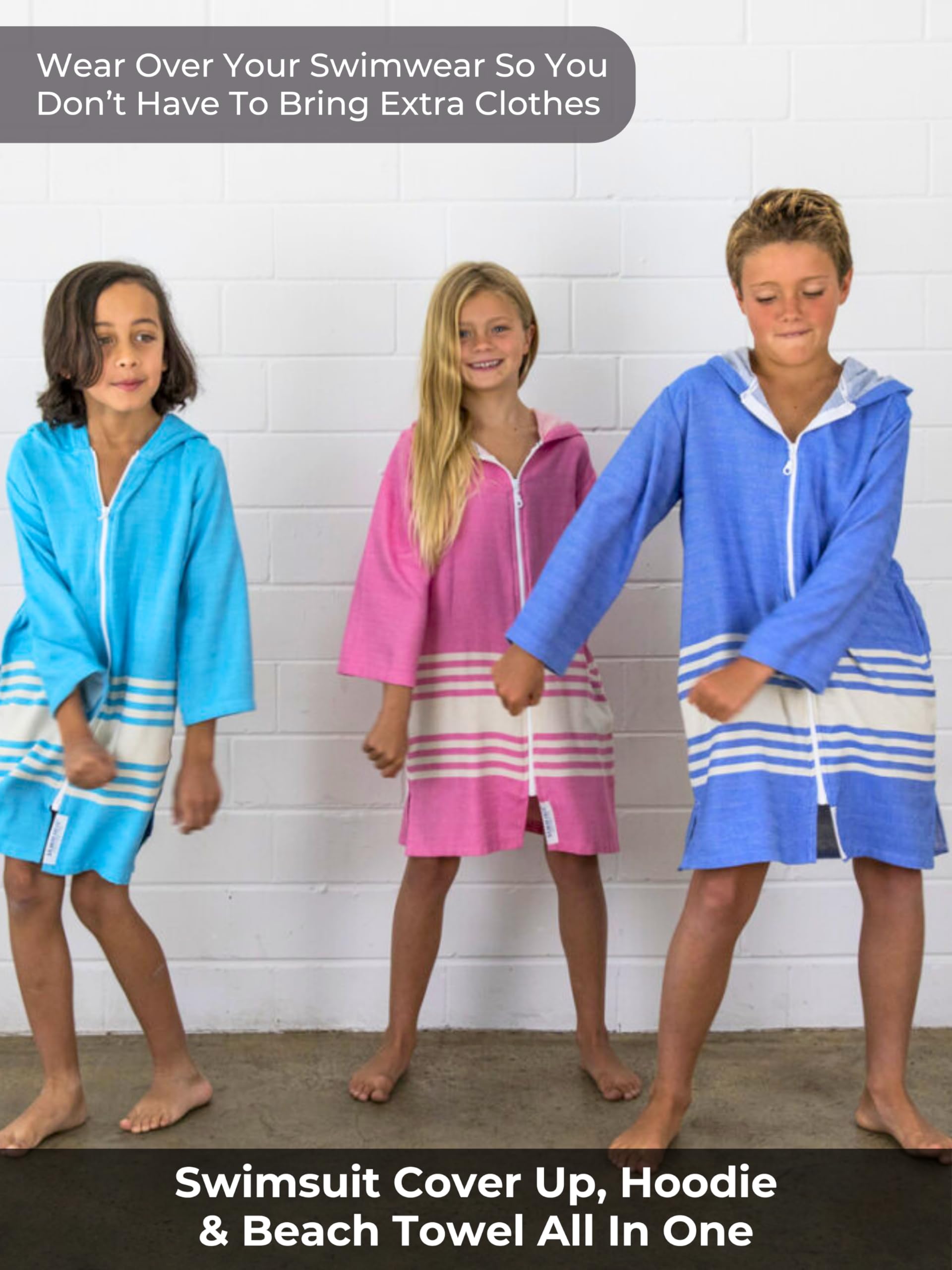 Kids Hooded Beach Towel with Zipper & Long Sleeves - Wearable Swim Cover Up, Lightweight Quick Dry Towel for Boys & Girls - Perfect for Swimming, Surfing, and Beach Outings
