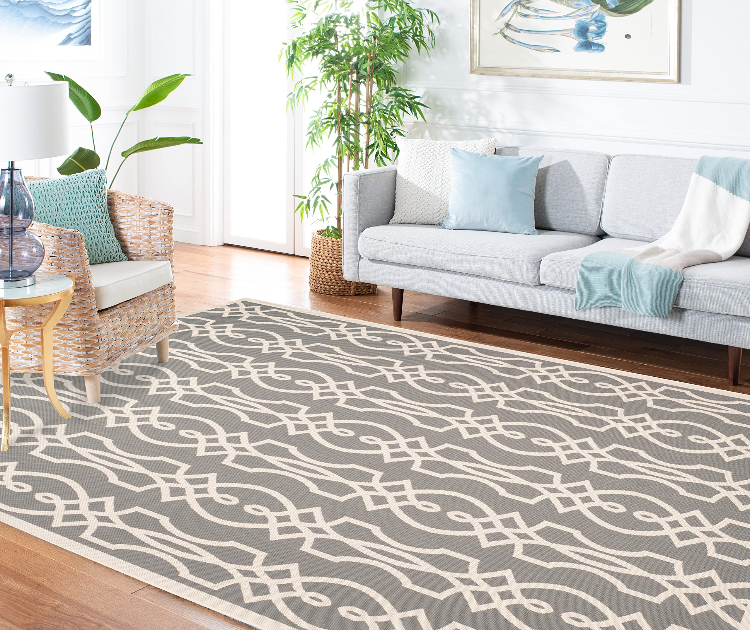 Martha Stewart x Safavieh 8x11.2 ft Cement Indoor Outdoor Waterproof Rug - Easy Clean, Stain Resistant for Patio, Backyard, Mudroom, Porch, Deck & High Traffic Areas
