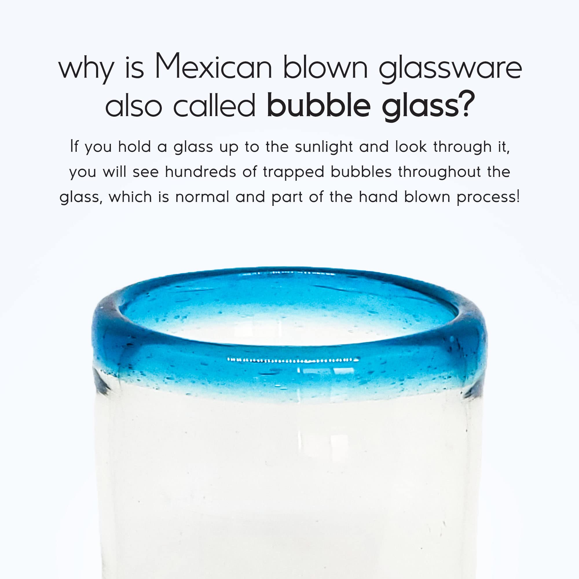 Premium 20 oz Aqua Blue Rim Tall Iced Tea Glasses - Set of 6 Handmade Mexican Recycled Glass Cups | Lead-Free & Non-Toxic | Perfect for Iced Tea, Lemonade, Cocktails & Summer Beverages
