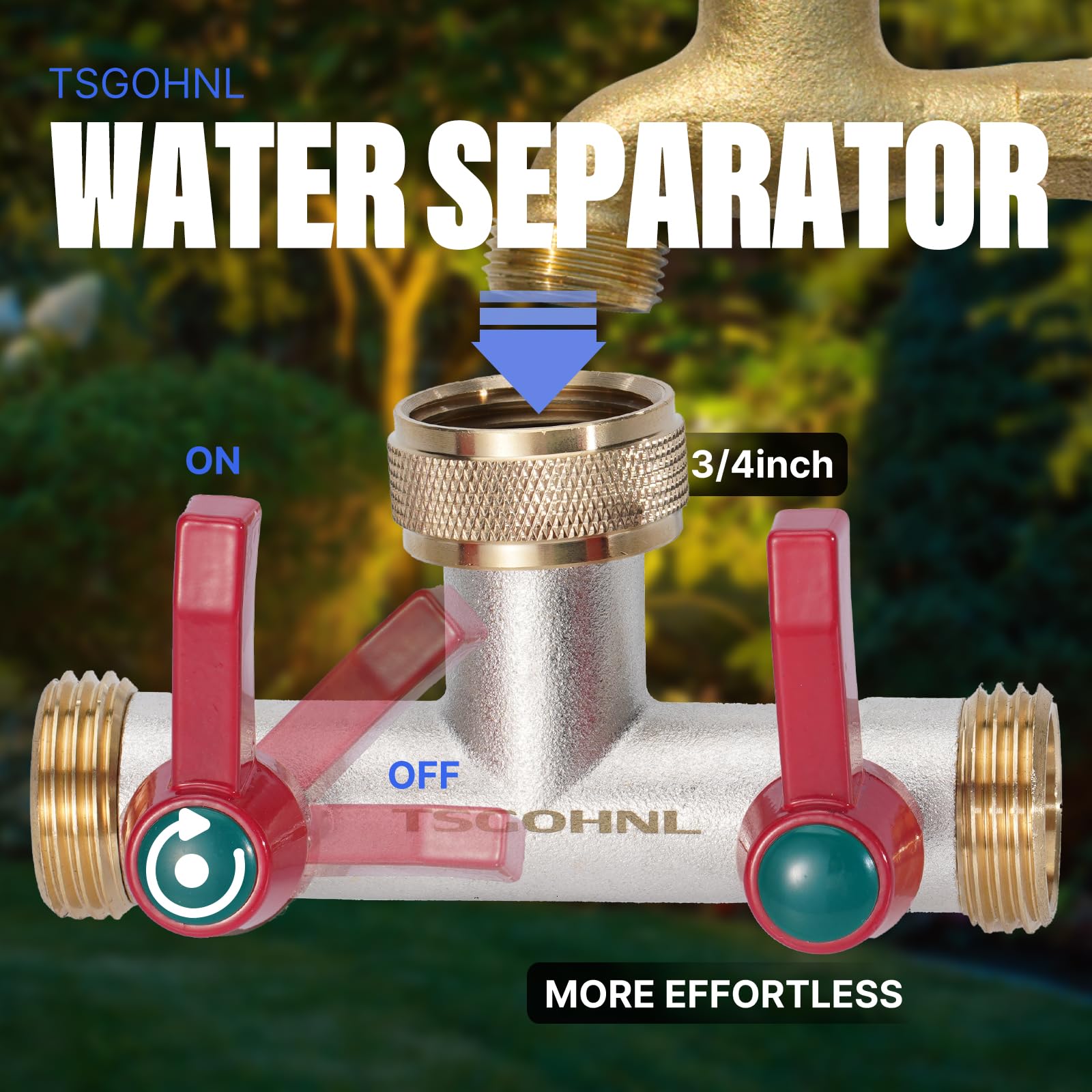 2-Way Heavy Duty Brass Garden Hose Splitter - Nickel Plated Rust Resistant Faucet Adapter with 180° Rotation & Frost Protection for 3/4