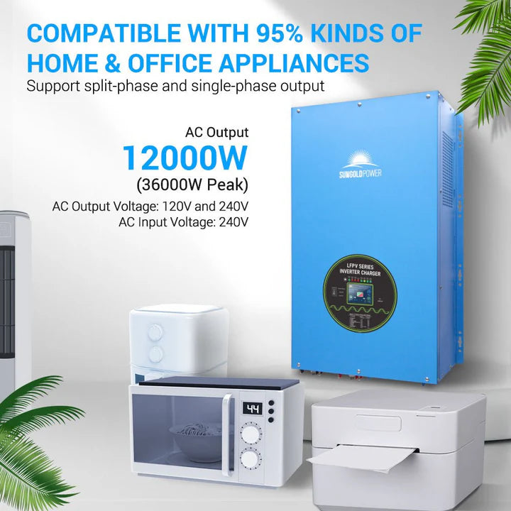SunGoldPower 12000W 48V Split Phase Pure Sine Wave Inverter Charger for Solar Power System - Perfect for Off-Grid Homes, RVs, and Emergency Backup Power
