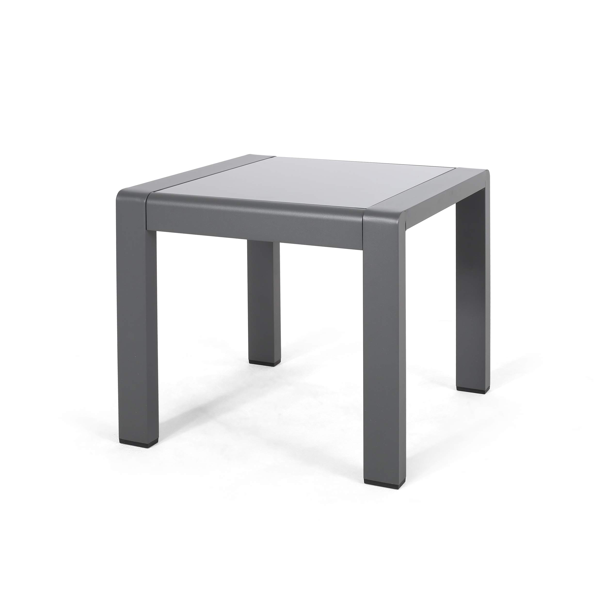 Giovanna Coral Outdoor Aluminum Side Table with Tempered Glass Top - Matte Gray & Gray Finish - Patio, Poolside & Garden Furniture for Outdoor Relaxation