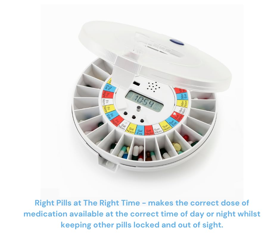 Pivotell® Advance Clear Lid Automatic Pill Dispenser with 24 Alarms - Secure Medication Organizer for Dementia & Alzheimer's Patients | Elderly Daily Pill Reminder | NHS-Approved Medical Device for Home Care & Assisted Living