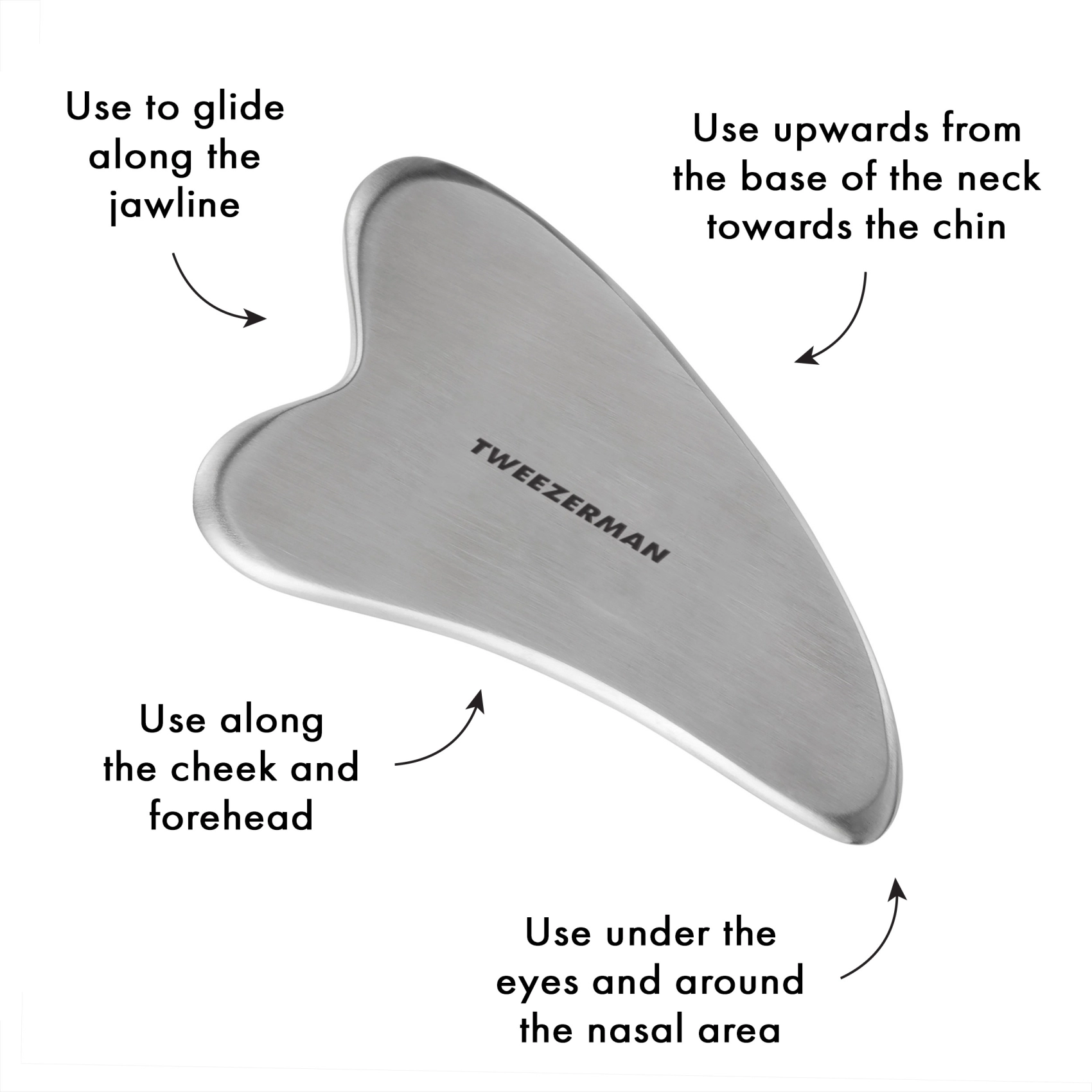 Tweezerman Stainless Steel Gua Sha Tool - Facial Massager for Skin Care, Lymphatic Drainage & Relaxation - Perfect for At-Home Spa & Self-Care Routine