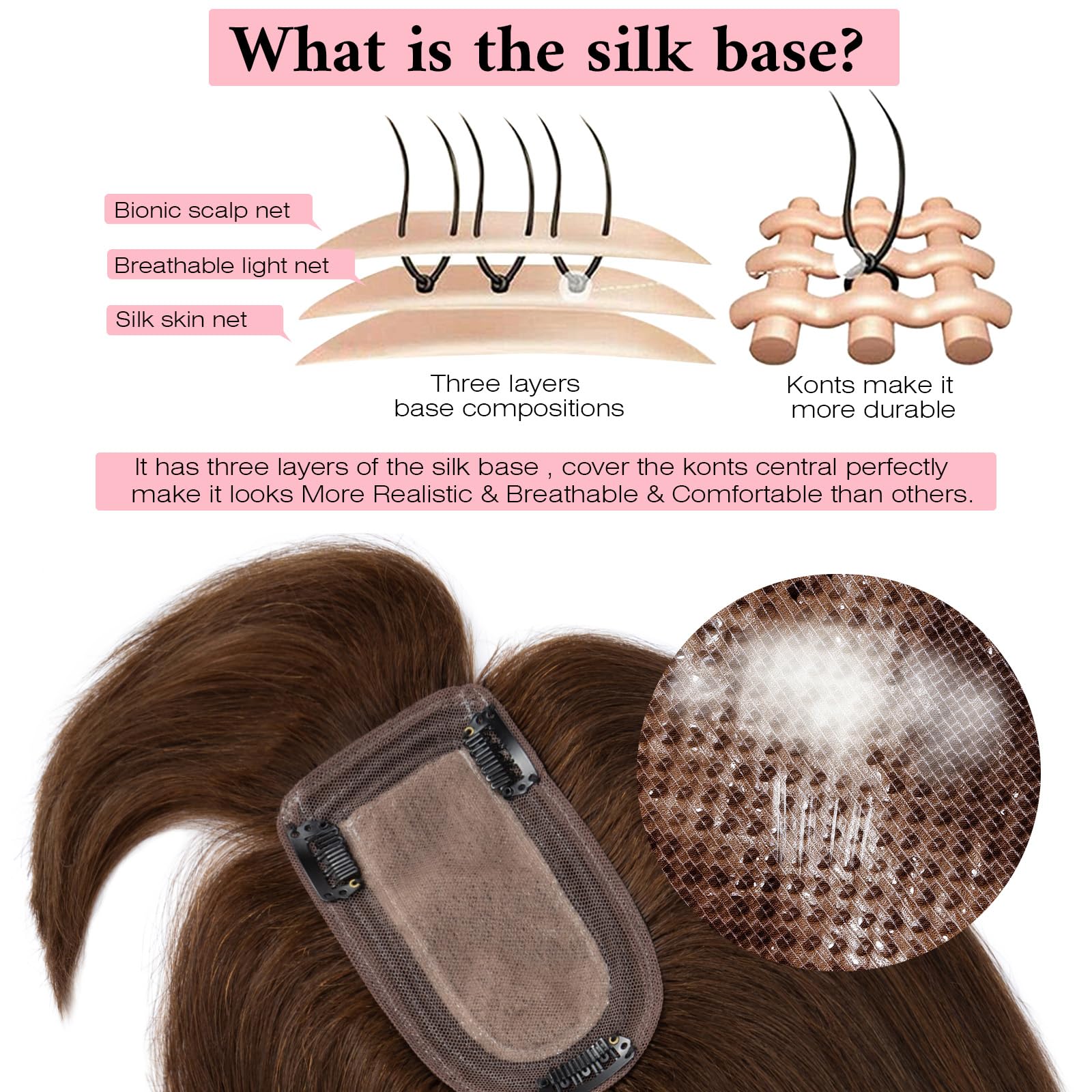 SEGO 100% Real Human Hair Toppers with Bangs - Silk Base 150% Density Clip-in Hairpiece (2.7”x5.1”) for Women with Thinning Hair | Hair Loss Solution & Gray Coverage | Perfect for Daily Wear, Special Occasions & Styling