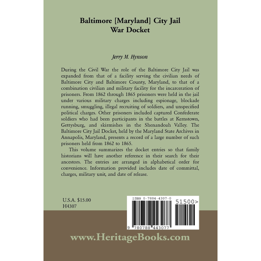 Baltimore Maryland City Jail War Docket - Historical Legal Documents & Court Records for Genealogy Research & Civil War Studies