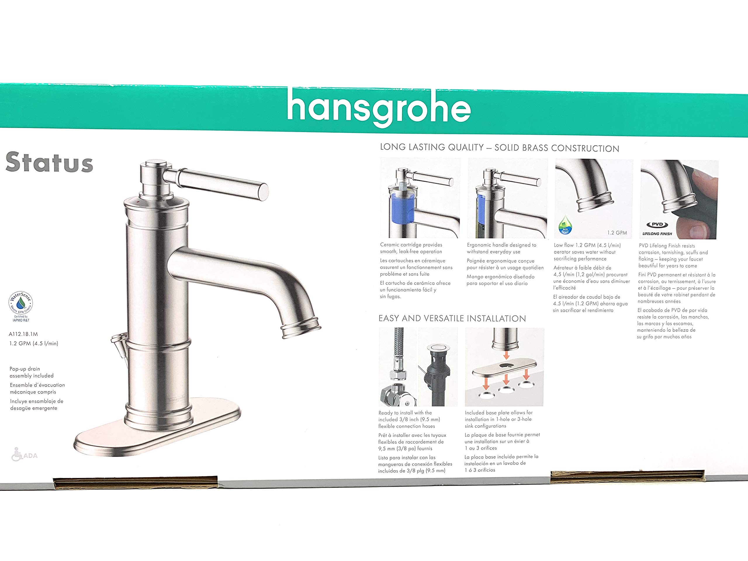 Hansgrohe Status Brushed Nickel Lavatory Faucet - 1.2 GPM Water Flow with Aerated Spray for Smooth Stream | Perfect for Modern Bathroom & Powder Room Sinks