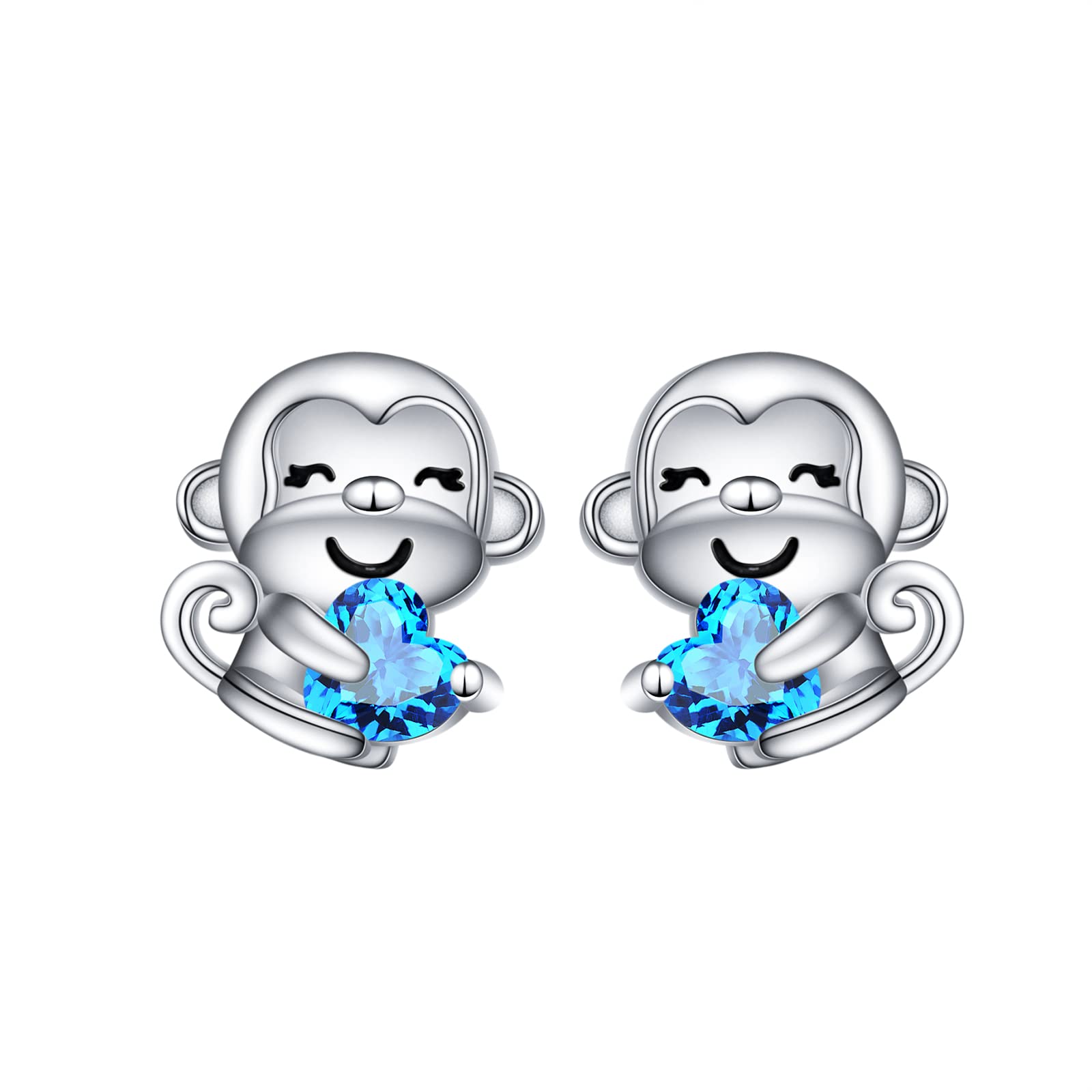 Flyow Monkey Jewelry Set - 925 Sterling Silver Monkey Necklace & Stud Earrings for Women & Girls | Cute Animal-Themed Gift for Birthdays, Christmas & Everyday Wear