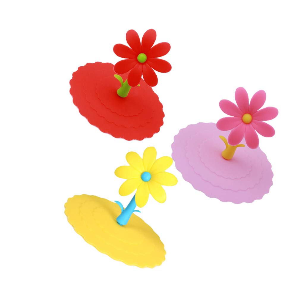 3-Pack Silicone Drink Cup Lids - Leakproof & Reusable Coffee Mug Covers with Flower Design for Hot/Cold Beverages - Perfect for Travel, Office & Home Use