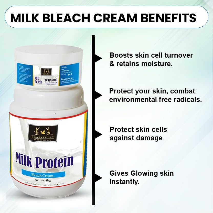 Heaven Valley Milk Protein Bleach Cream 1kg - Skin Brightening Cream with Natural Extracts & Active Minerals | Dark Spot Corrector for Face & Body | Perfect for Daily Skincare Routine
