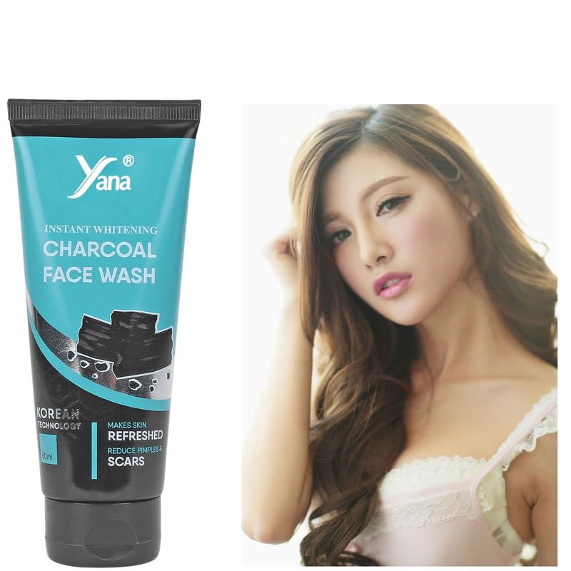 Instant Whitening Activated Charcoal Face Wash for Men - Deep Cleansing Daily Facial Cleanser with Korean Technology | Removes Dirt, Oil & Blackheads for Clearer Skin