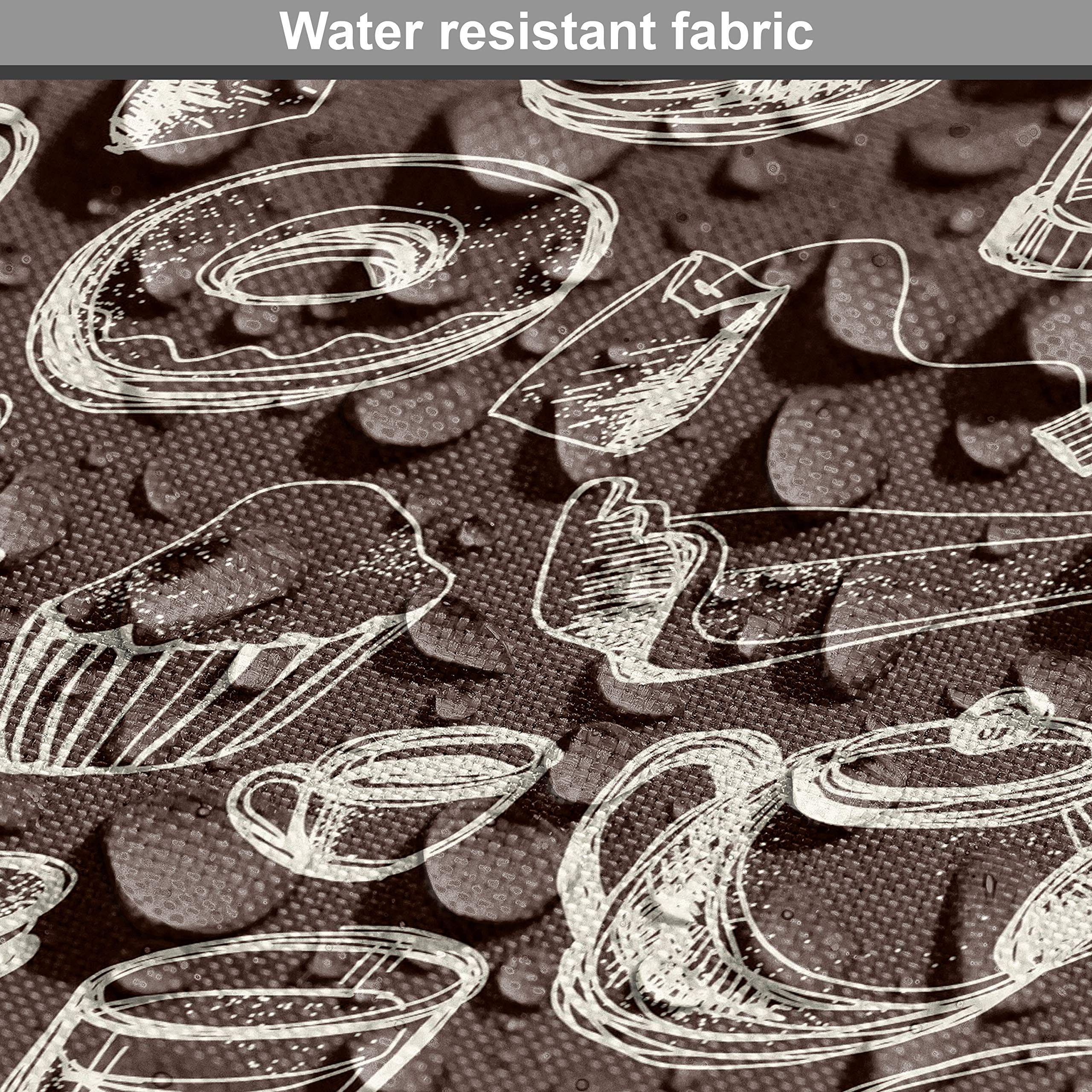 Ambesonne Brown and White Fabric by The Yard - Hand Drawn Coffee, Tea Cups, Donuts & Sweets Pattern - Decorative Upholstery & Home Accent Fabric - 10 Yards - Dark Brown & White - Perfect for DIY Projects, Curtains, Pillows & Table Runners
