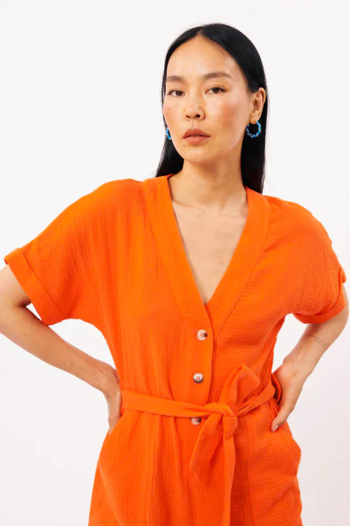 Lika Women's Playsuit Jumpsuit - Orange Romper for Summer, Casual Outfit, Beachwear, Lounge Wear - Perfect for Vacation, Party, and Everyday Comfort