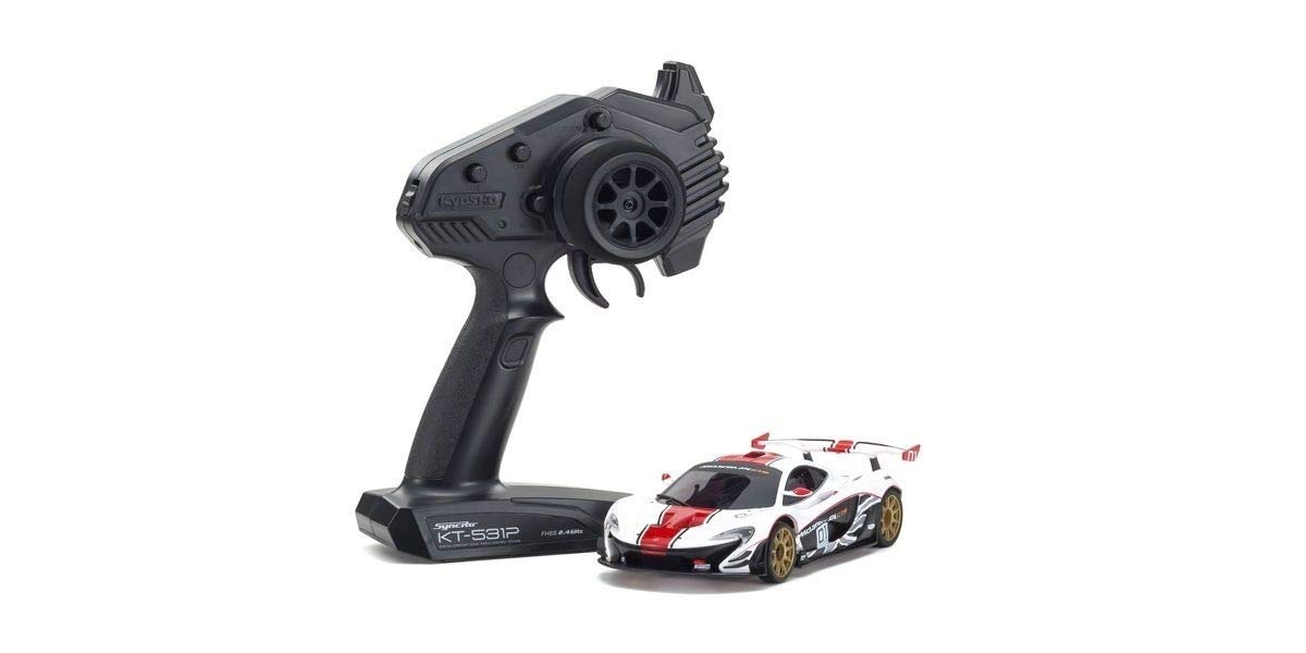 Kyosho Mini-Z RWD McLaren P1 GTR Ready-to-Run (RTR) White & Red RC Car - 32324WR - High-Speed Racing & Drifting for Indoor & Outdoor Tracks