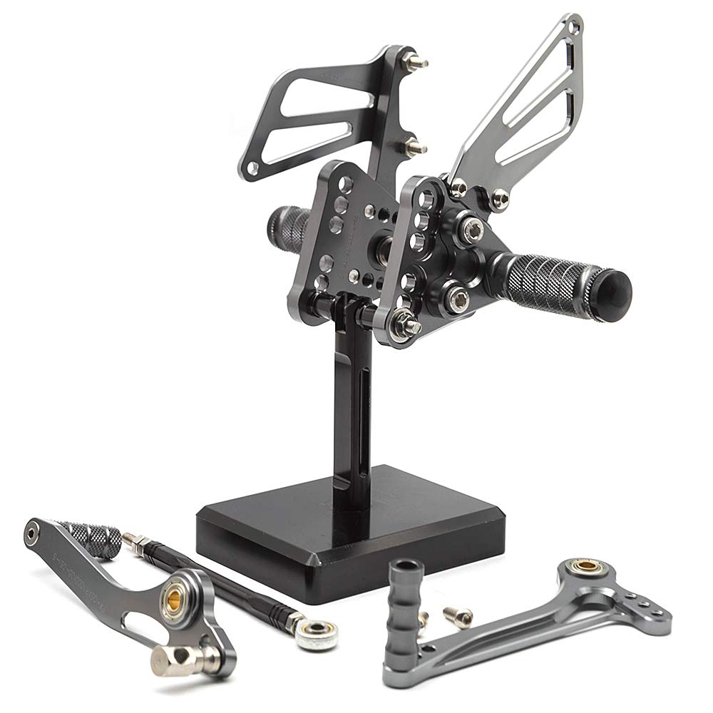 Adjustable CNC GSXR1000 05-06 Motorcycle Rearset Foot Pegs - Fully Customizable Footrests for Suzuki GSX-R1000 (2005-2006) - Lightweight Gray Foot Boards for Racing & Street Riding
