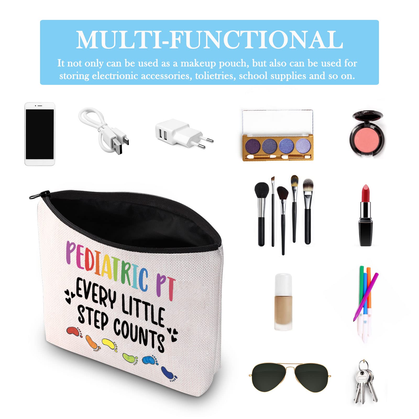 GJTIM Pediatric Physical Therapist Gift - Motivational 'Every Little Step Counts' Makeup Bag for PTs & Pediatricians - Perfect for Work, Travel & Daily Use