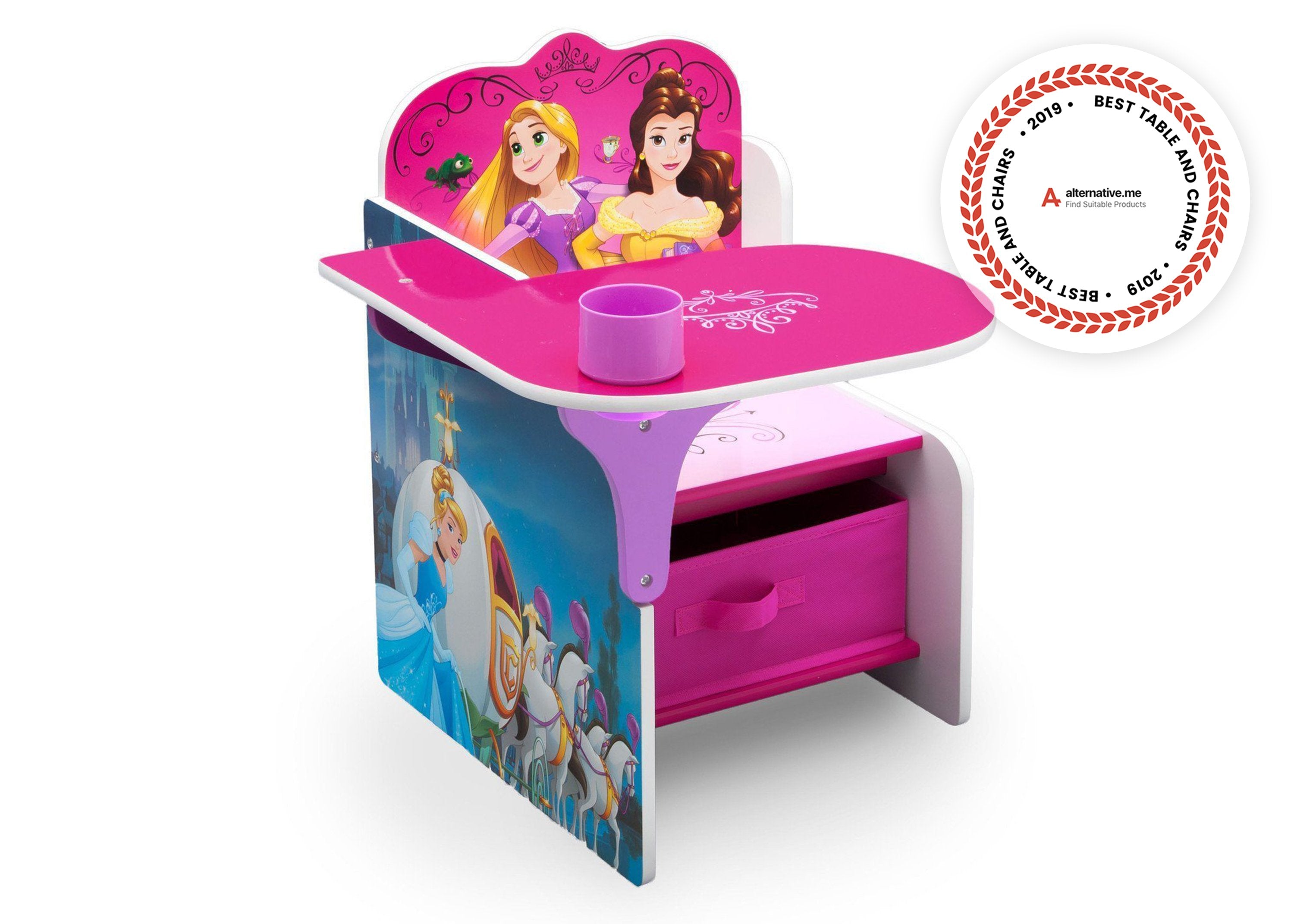Princess Chair Desk with Storage Bin - Kids Study Table & Organizer for Girls Bedroom, Homework & Craft Activities