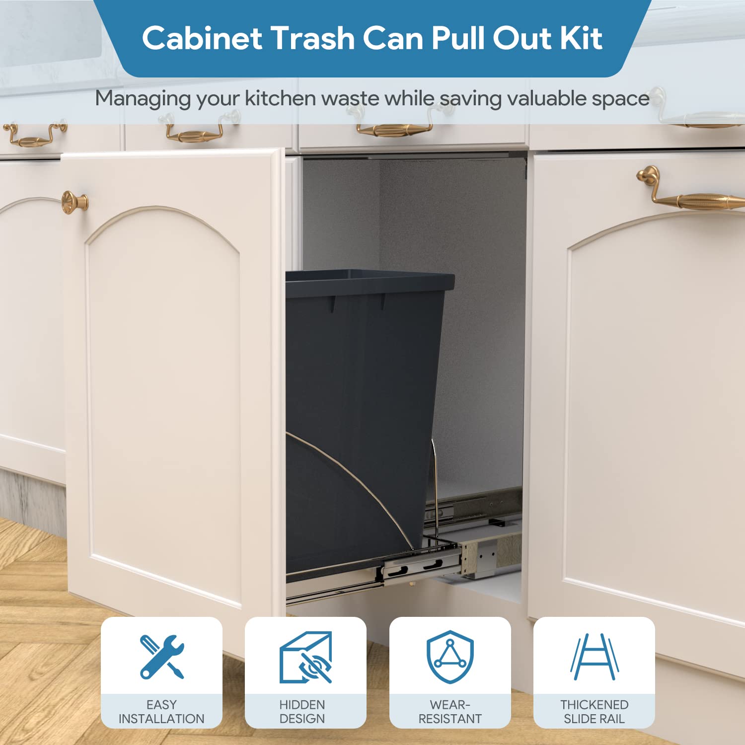 Under Cabinet Pull Out Trash Can Kit with Heavy Duty Ball-Bearing Slider - Chrome Silver | Space-Saving Waste Bin Solution for Kitchen, Bathroom & Office Organization