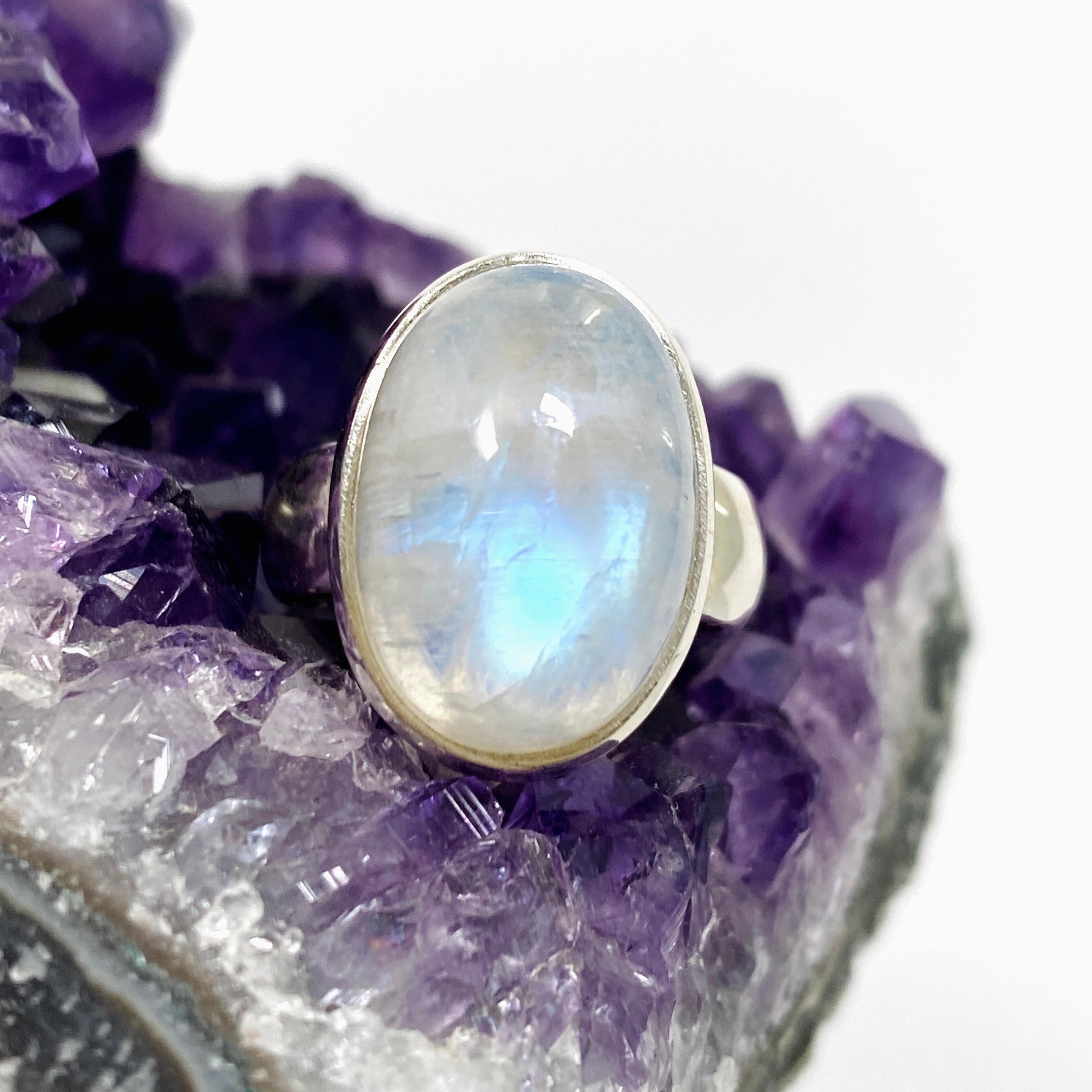 Moonstone Oval Cabochon Ring Size 4.5 - Handmade Sterling Silver Jewelry for Women - Perfect for Weddings, Parties & Everyday Wear