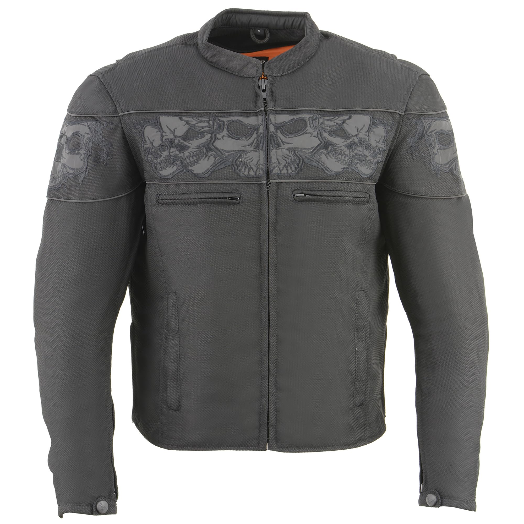 Milwaukee Leather Men's Reflective Skulls Black Textile Vented Motorcycle Jacket with Gun Pockets MPM1730 - Perfect for Riding & Outdoor Adventures
