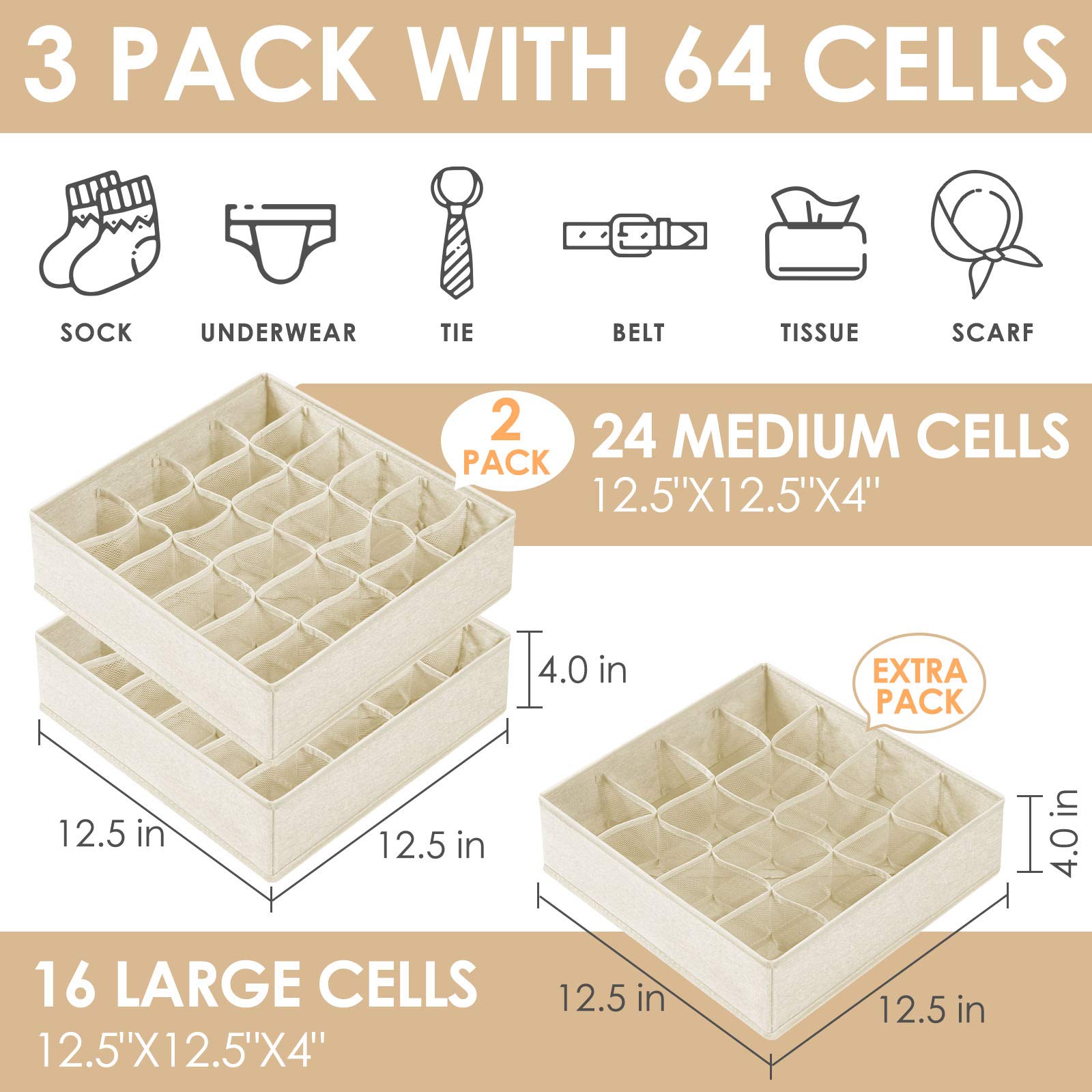 8-Pack 11-Inch Fabric Storage Cubes & 3-Pack Drawer Organizers - Perfect for Closet, Dresser & Underwear Sock Storage | Space-Saving Home Organization Solution for Bedroom, Nursery & Dorm Rooms