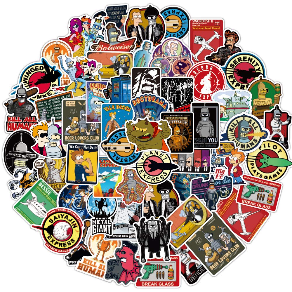 70 Pcs Futurama Comic Cartoon Vinyl Stickers - Cute Anime Waterproof Decals for Teens, Boys & Girls - Perfect for MacBook, Laptop, Skateboard, Bicycle, Car, Phone, Luggage & More - Ideal for School, Office, Travel & Home Decor