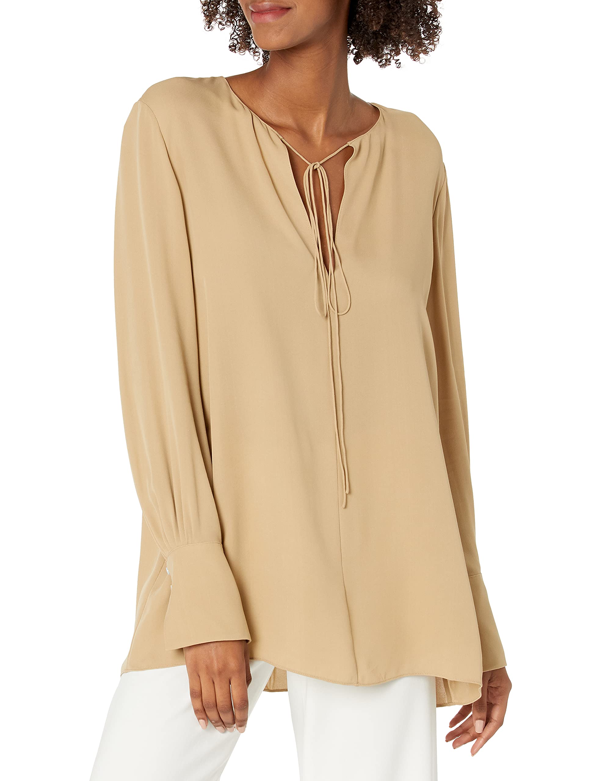 Theory Women's Long Sleeve Fluid Tunic Top - Slim Fit Stretch Work Blouse for Office, Business & Casual Wear | Professional & Everyday Outfits
