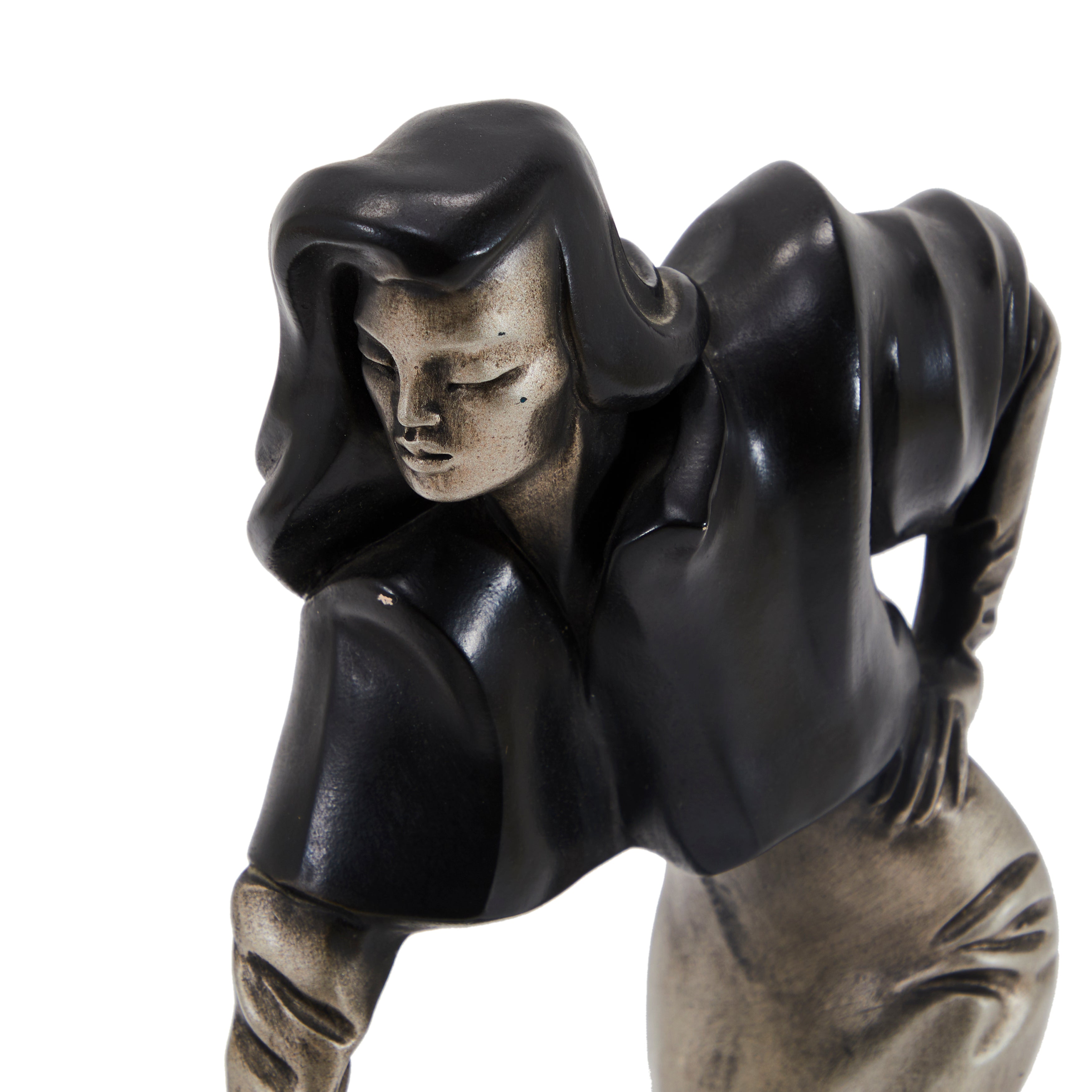 Elegant Black & Silver Woman Petting Dog Table Sculpture - Home Decor, Office Desk Ornament, Gift for Dog Lovers