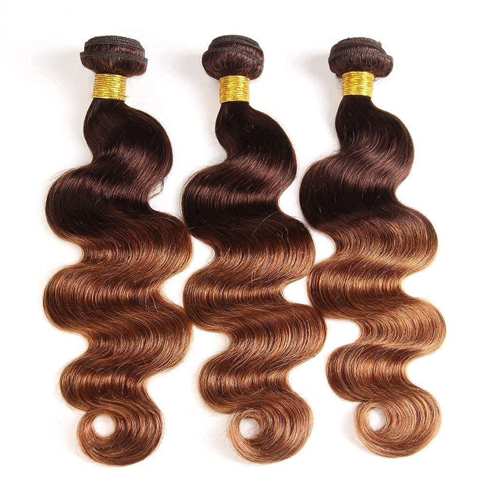 100% Unprocessed Brazilian Body Wave Human Hair Bundles - 3-Pack T4/30 Medium Brown/Medium Auburn Ombre (24