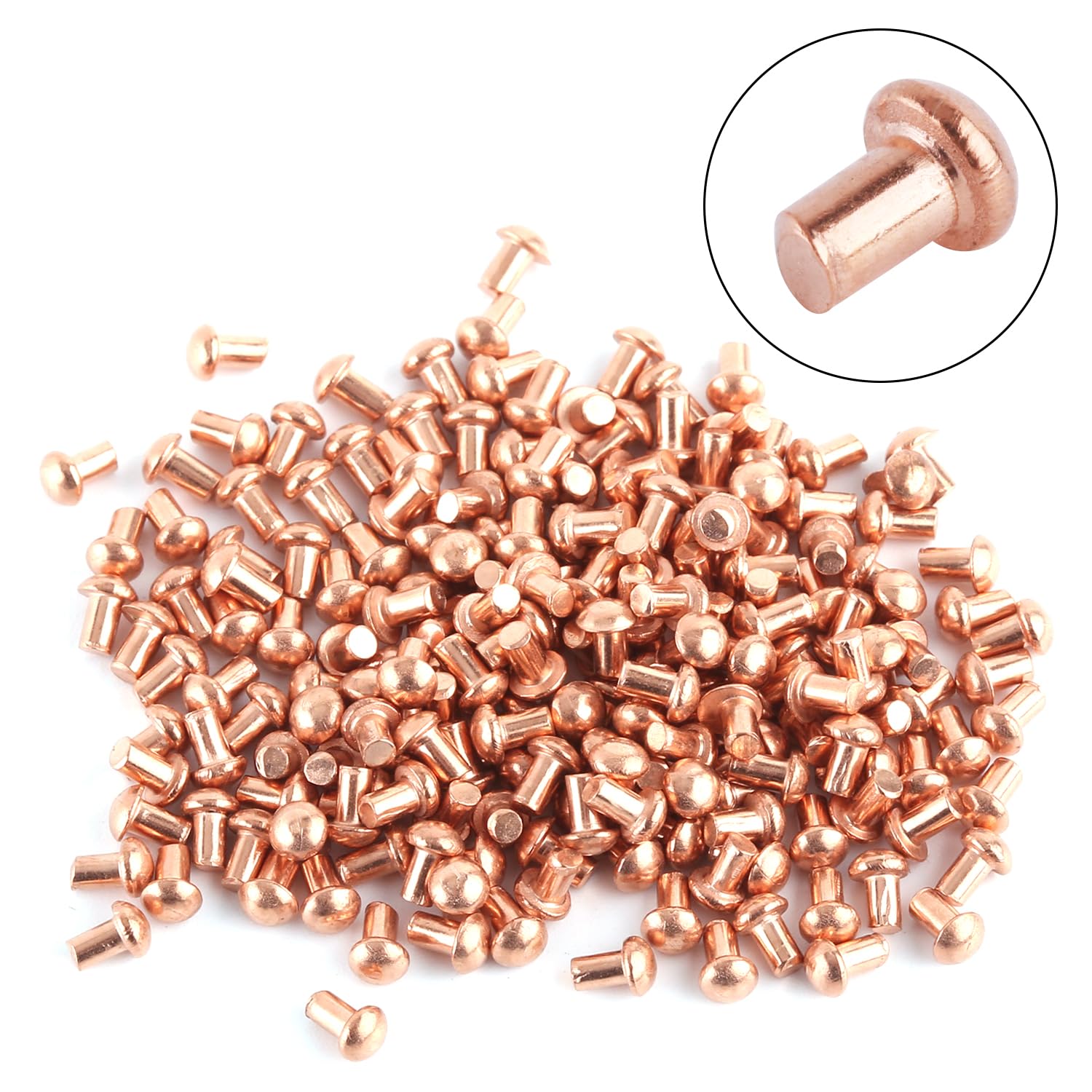 200Pcs M2 Copper Solid Rivets Kit - 0.08in Dia x 0.12in Length Round Head Fasteners for Electrical & DIY Projects - Perfect for Circuit Boards, Jewelry Making and Metal Crafting